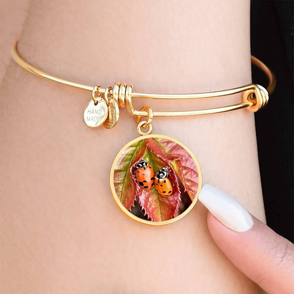 ShineOn Fulfillment Jewelry Personalized Ladybug Photo Art, Custom Pendant with Luxury Bangle - Personalized Engraving Available, Gift Box Included, Free Shipping