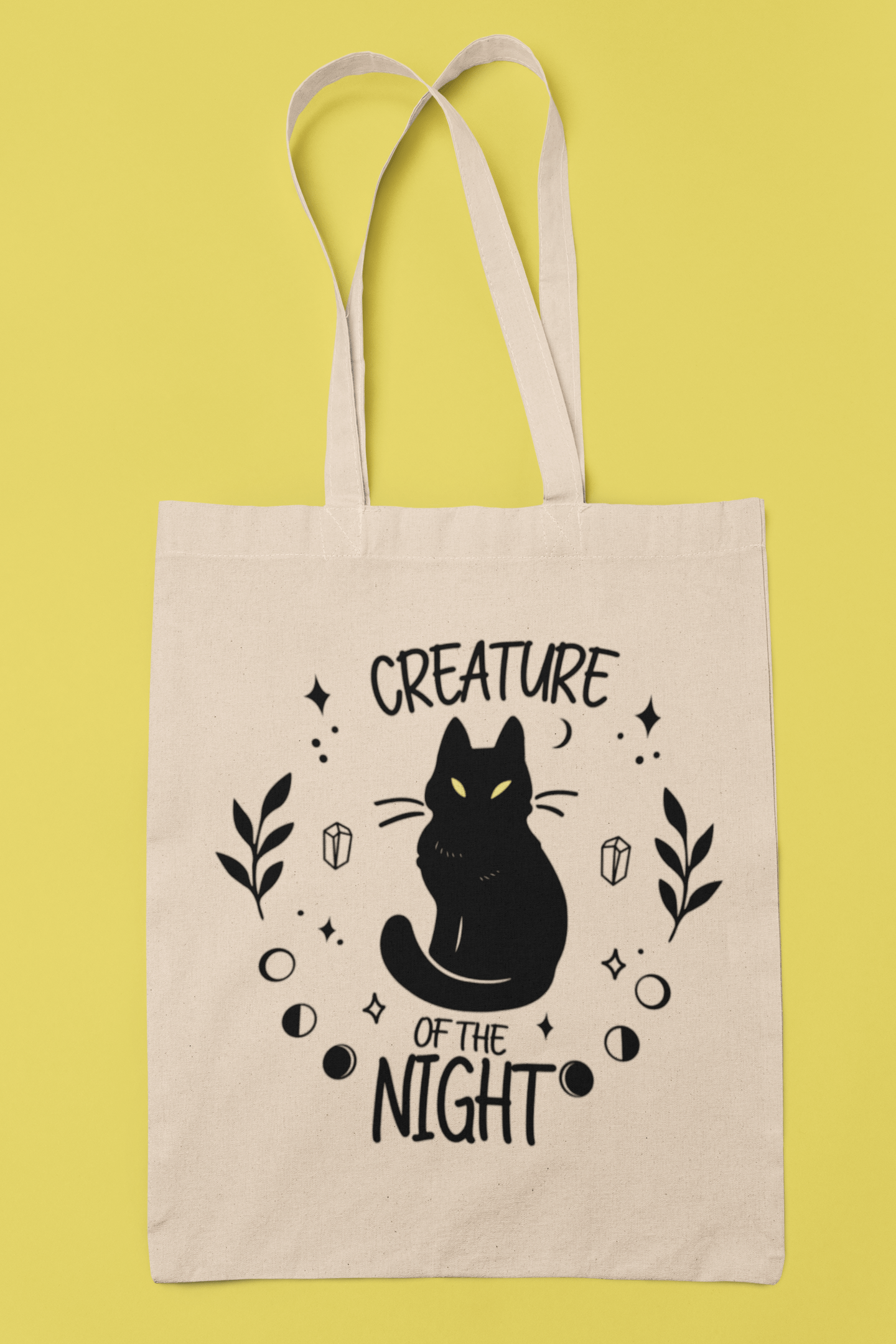 Printify Bags Natural / 15" x 16" Cotton Canvas Tote Bag, Cat Tote Bag, Black Cat Tote Bag, Canvas Bag, 100% Cotton Tote Bag, Reuseable Shopping Bag, Gift Bag 26039430661078407998