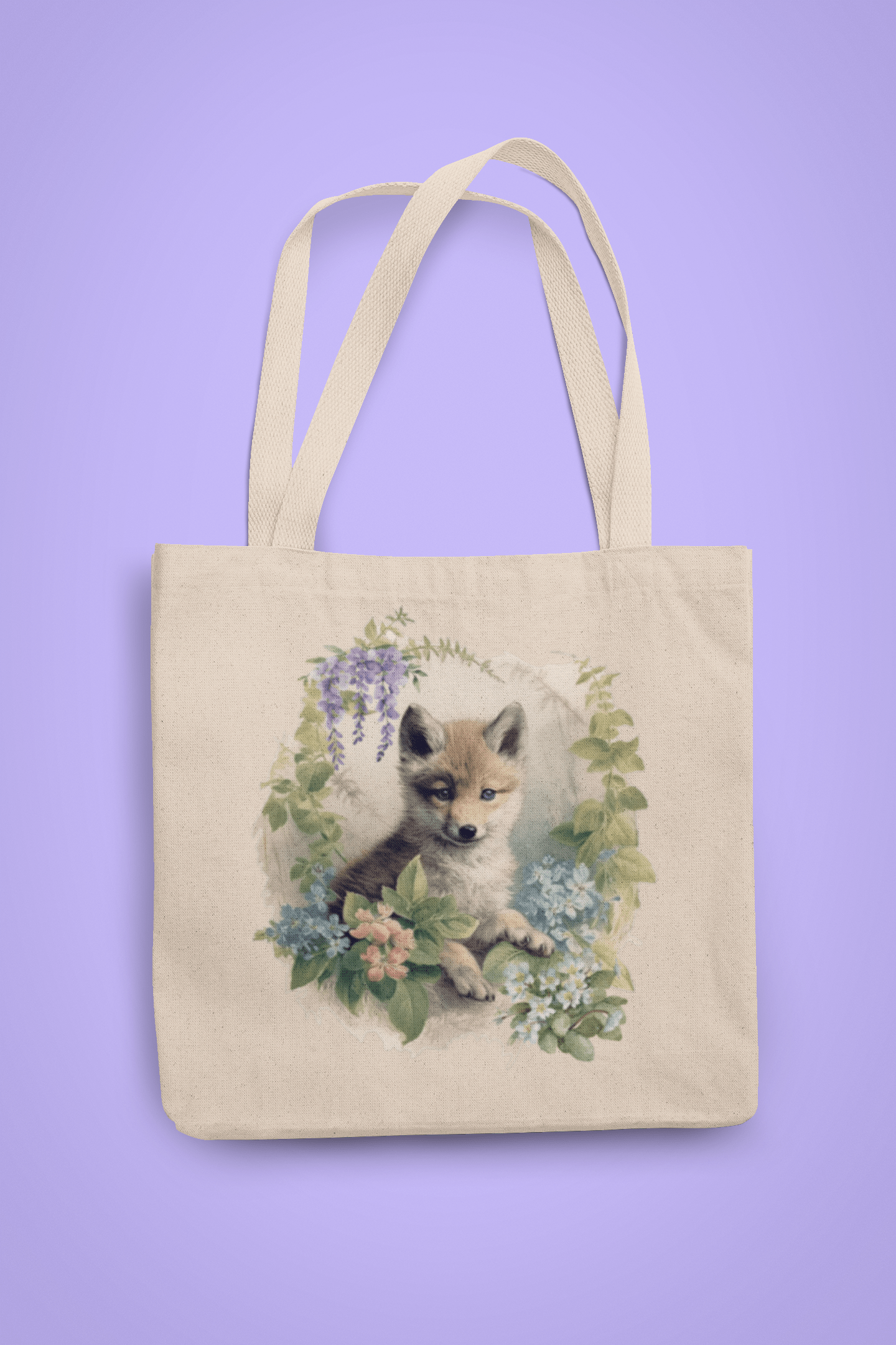 Printify Bags Natural / 15" x 16" Cotton Canvas Tote Bag, Wolf Tote Bag, Wolf Cub Tote Bag, Canvas Bag, 100% Cotton Tote Bag, Shopping Bag, Gift for Her 32217708600262678581