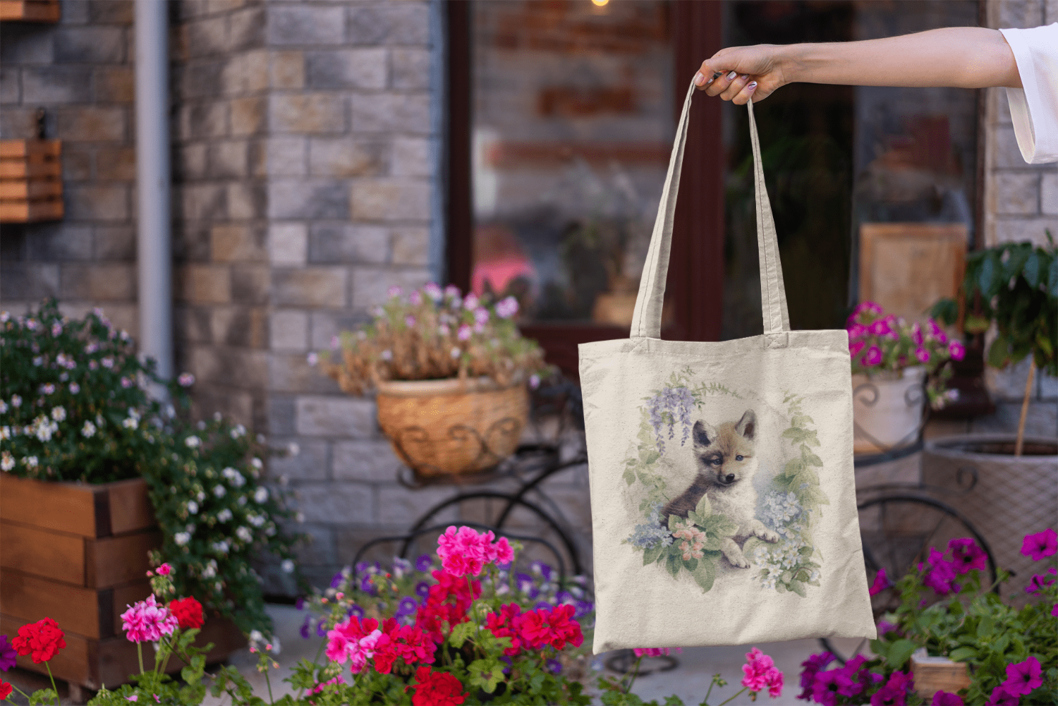 Printify Bags Natural / 15" x 16" Cotton Canvas Tote Bag, Wolf Tote Bag, Wolf Cub Tote Bag, Canvas Bag, 100% Cotton Tote Bag, Shopping Bag, Gift for Her 32217708600262678581