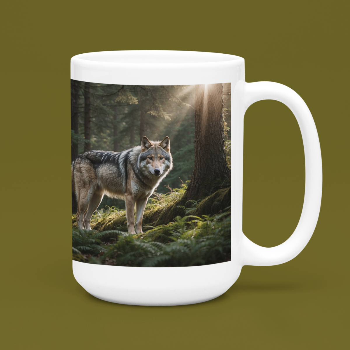 Printify Mug 15oz Coffee Mug, Wolf in Forest Coffee Mug, Wolf Coffee, Tea Mug, Birthday Gift, Christmas Gift, Friend Gift, White 15 oz Ceramic 42944806453671562281