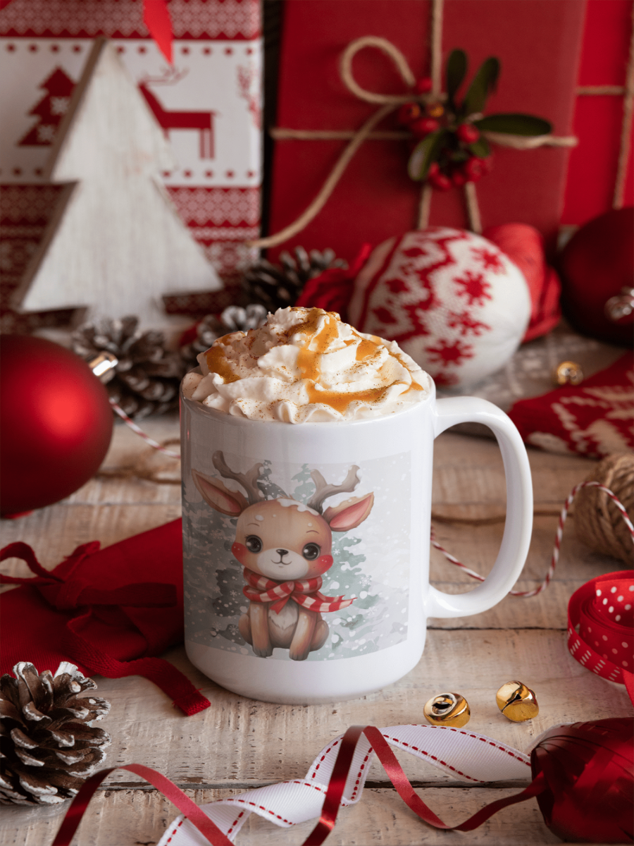 Printify Mug 15oz Coffee Mug, Christmas Coffee Mug, Reindeer Coffee Mug, Christmas Gift, Birthday Gift, Friend Gift, White 15 oz Ceramic, Free Shipping 24815420587066439524