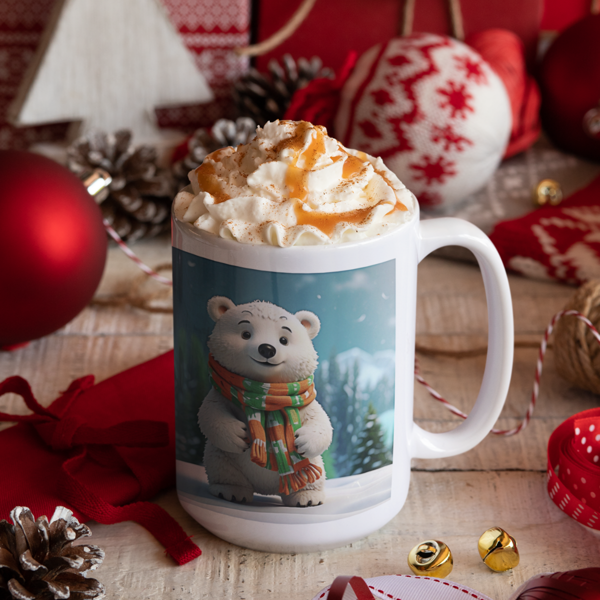 Printify Mug 15oz Coffee Mug, Polar Bear Coffee Mug, Christmas Coffee Mug, Christmas Mug, Christmas Gift, Friend Gift, White 15 oz Ceramic 29230345979917546767
