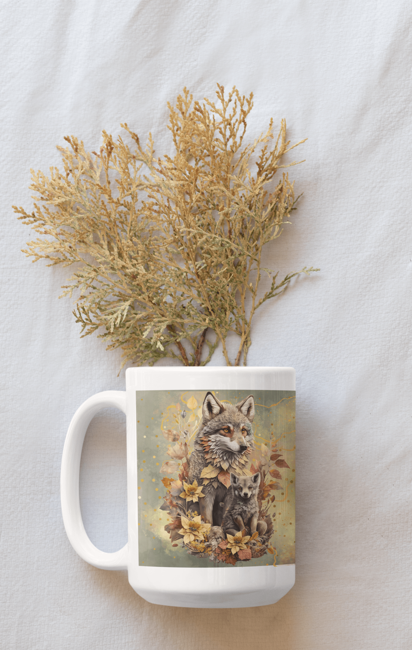 Printify Mug 15oz Coffee Mug, Wolf Coffee Mug, Wolf and Cub Mug, Wolf Gift, Birthday Gift, Christmas Gift, Friend Gift, White 15 oz Ceramic 29736585383302448871