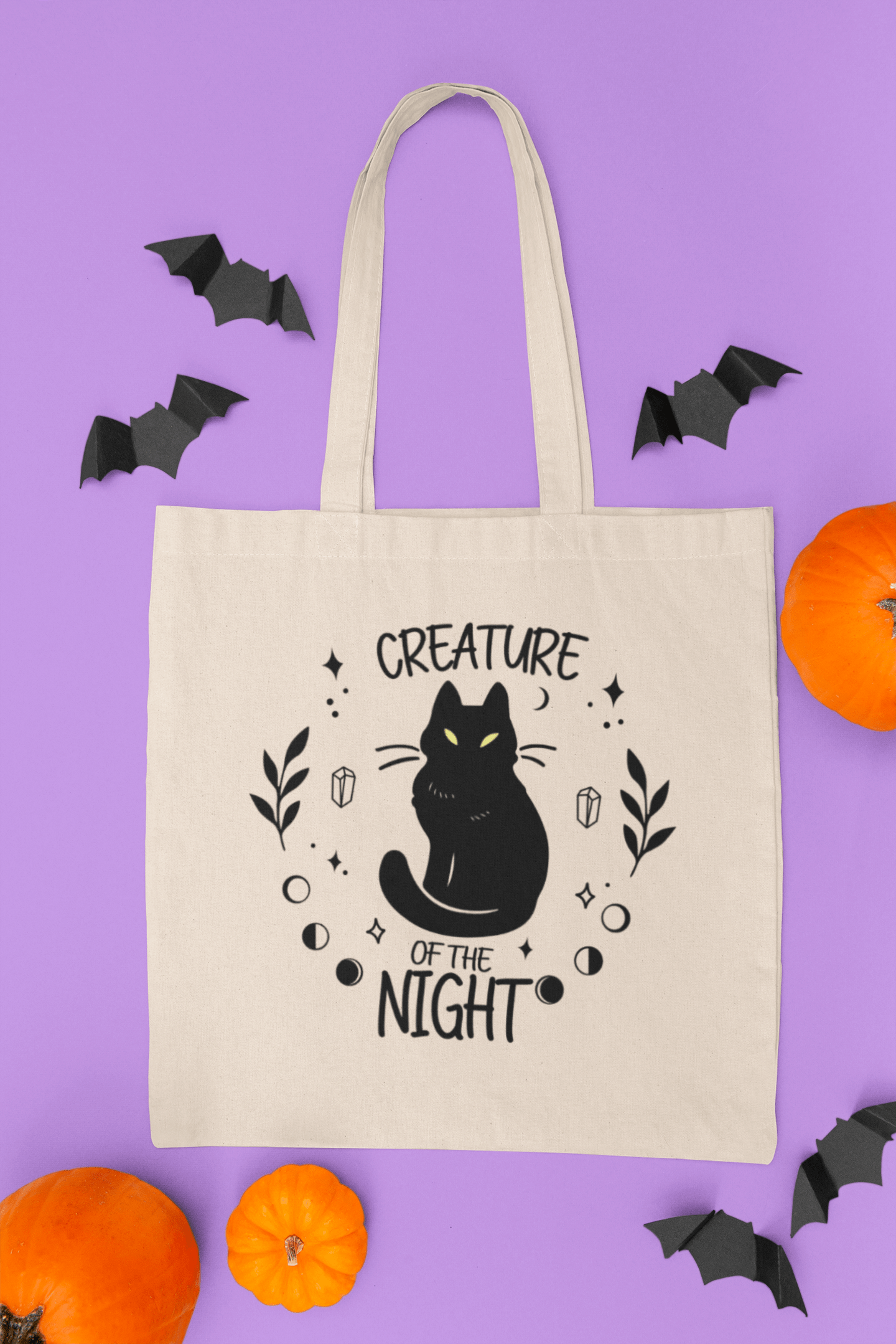 Printify Bags Natural / 15" x 16" Cotton Canvas Tote Bag, Cat Tote Bag, Black Cat Tote Bag, Canvas Bag, 100% Cotton Tote Bag, Reuseable Shopping Bag, Gift Bag 26039430661078407998
