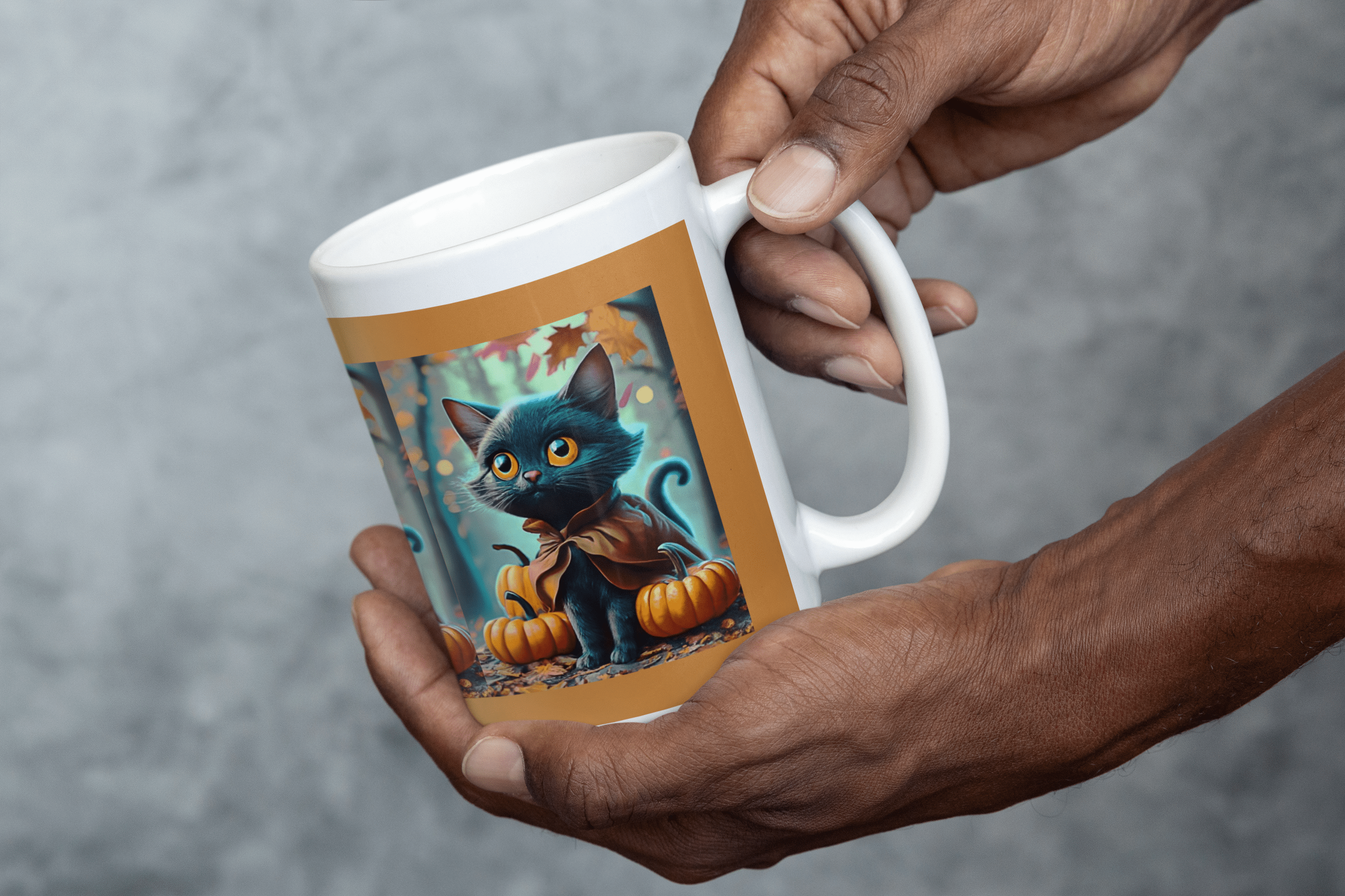 Printify Mug 11oz Coffee Mug, Black Cat Coffee Mug, Forest Cat Coffee Mug, Fall Pumpkin Mug, Birthday Gift, Friend Gift, White 11oz Ceramic 20089616416949115413