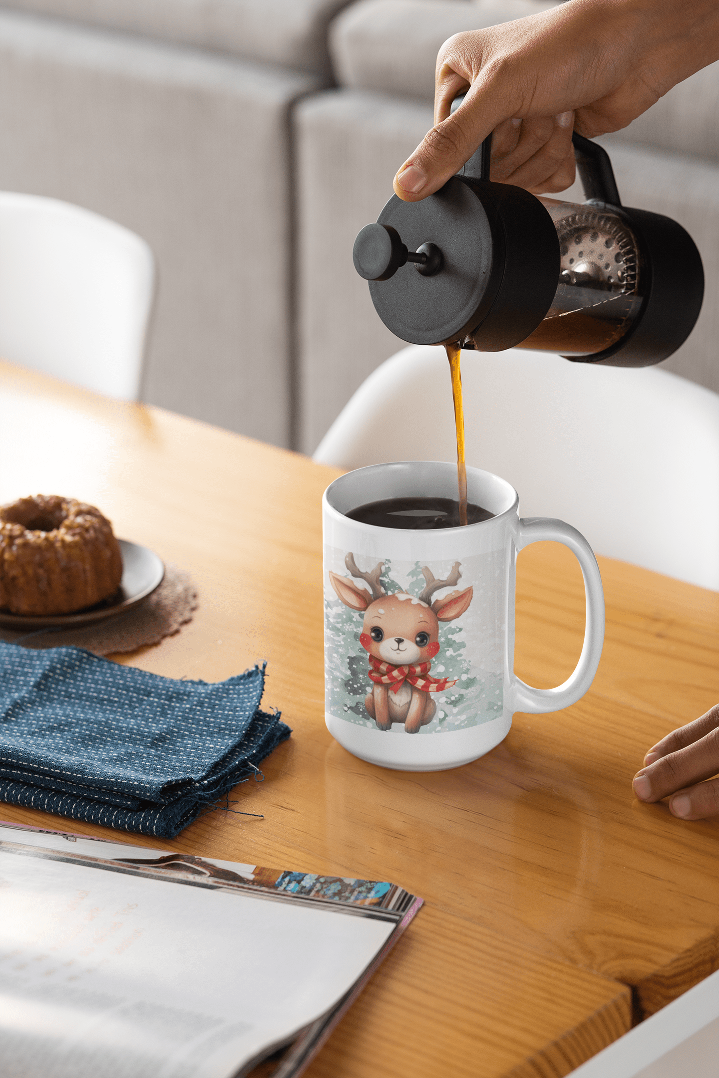 Printify Mug 15oz Coffee Mug, Christmas Coffee Mug, Reindeer Coffee Mug, Christmas Gift, Birthday Gift, Friend Gift, White 15 oz Ceramic, Free Shipping 24815420587066439524