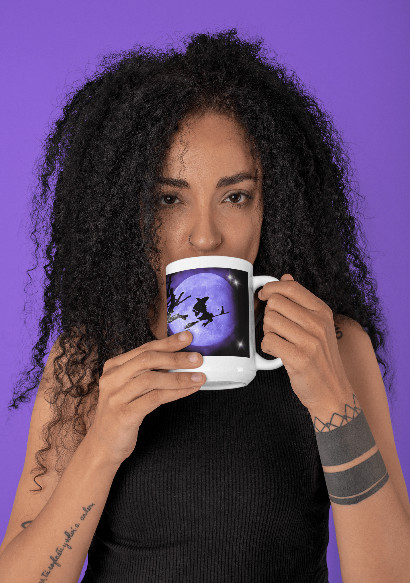 Printify Mug 15oz Coffee Mug, Halloween Coffee Mug, Purple Witch Mug, Moon Mug, Halloween Gift, Birthday Gift, Friend Gift, White 15 oz Ceramic 33963475878052355112