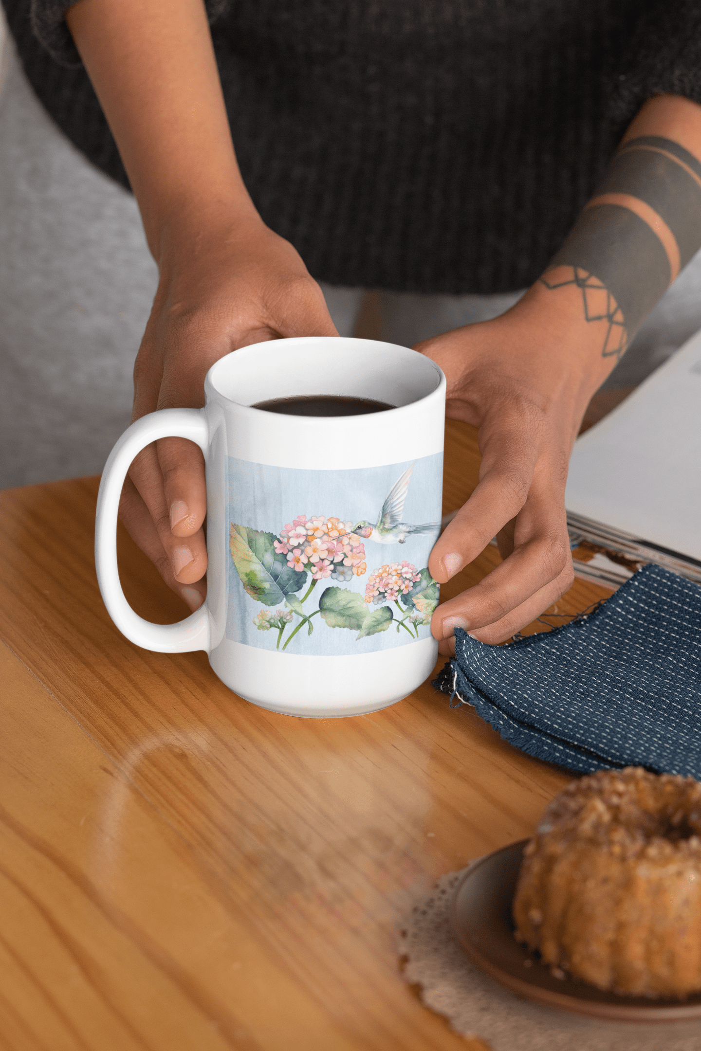 Printify Mug 15oz Coffee Mug, Hummingbird Coffee Mug, Bird Mug, Flower Mug, Birthday Gift, Christmas Gift, Friend Gift, White 15 oz Ceramic 26773521139094264404