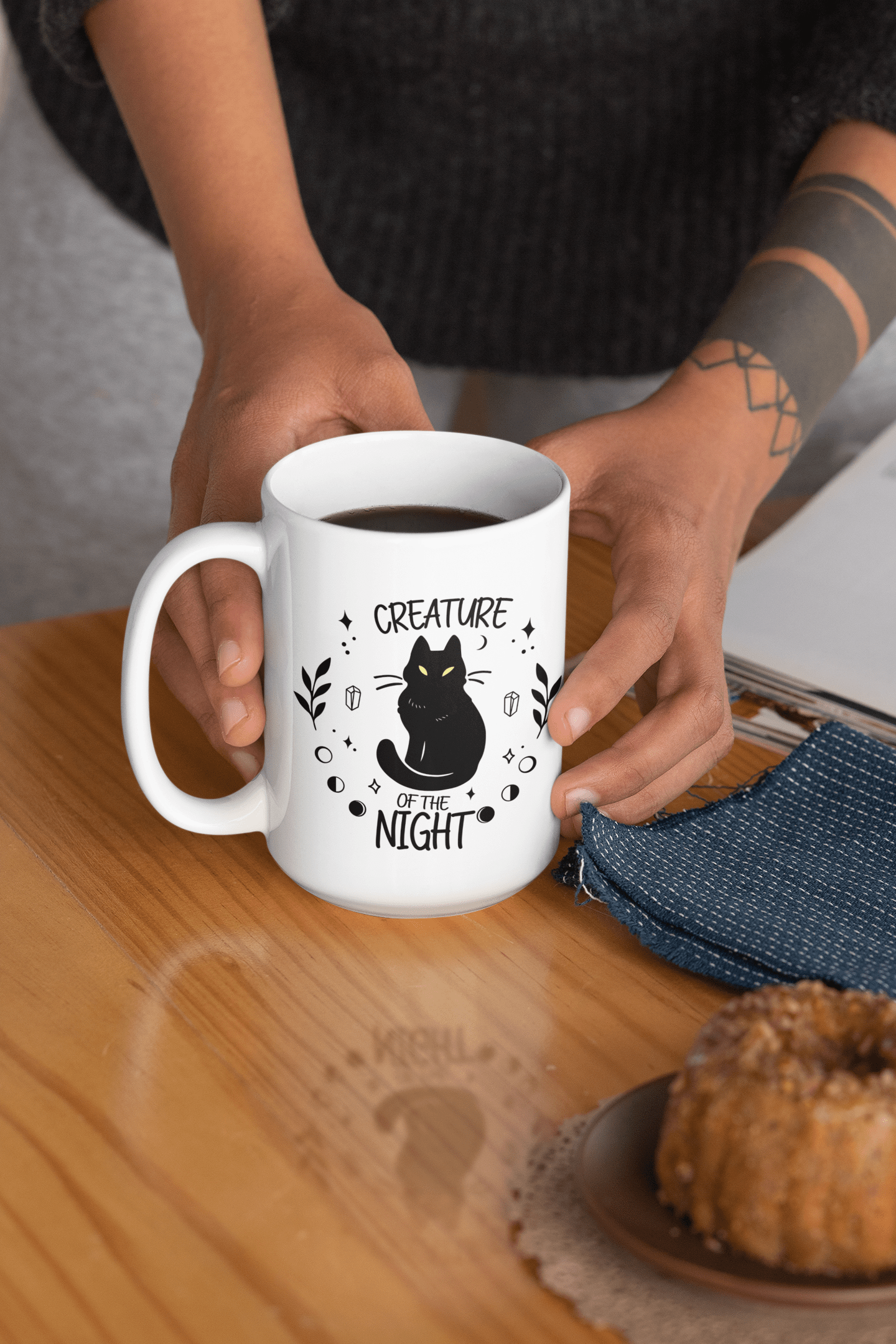 Printify Mug 15oz Coffee Mug, Halloween Coffee Mug, Creature of the Night Mug, Halloween Gift, Birthday Gift, Friend Gift, White 15 oz Ceramic 33474938312256239605