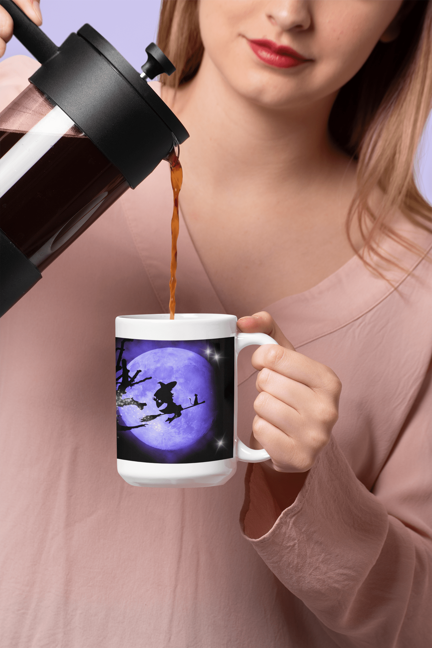 Printify Mug 15oz Coffee Mug, Halloween Coffee Mug, Purple Witch Mug, Moon Mug, Halloween Gift, Birthday Gift, Friend Gift, White 15 oz Ceramic 33963475878052355112