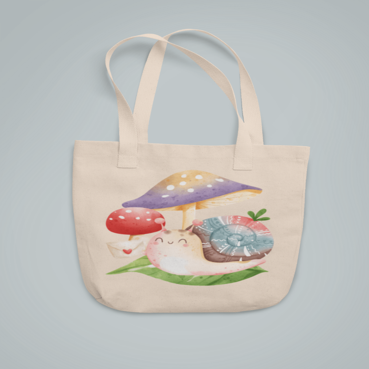 Printify Bags Natural / 15" x 16" Cotton Canvas Tote Bag, Snail Tote Bag, Mushroom Tote Bag, Canvas Bag, 100% Cotton Tote Bag, Shopping Bag, Gift for Friend 26260414180956879933