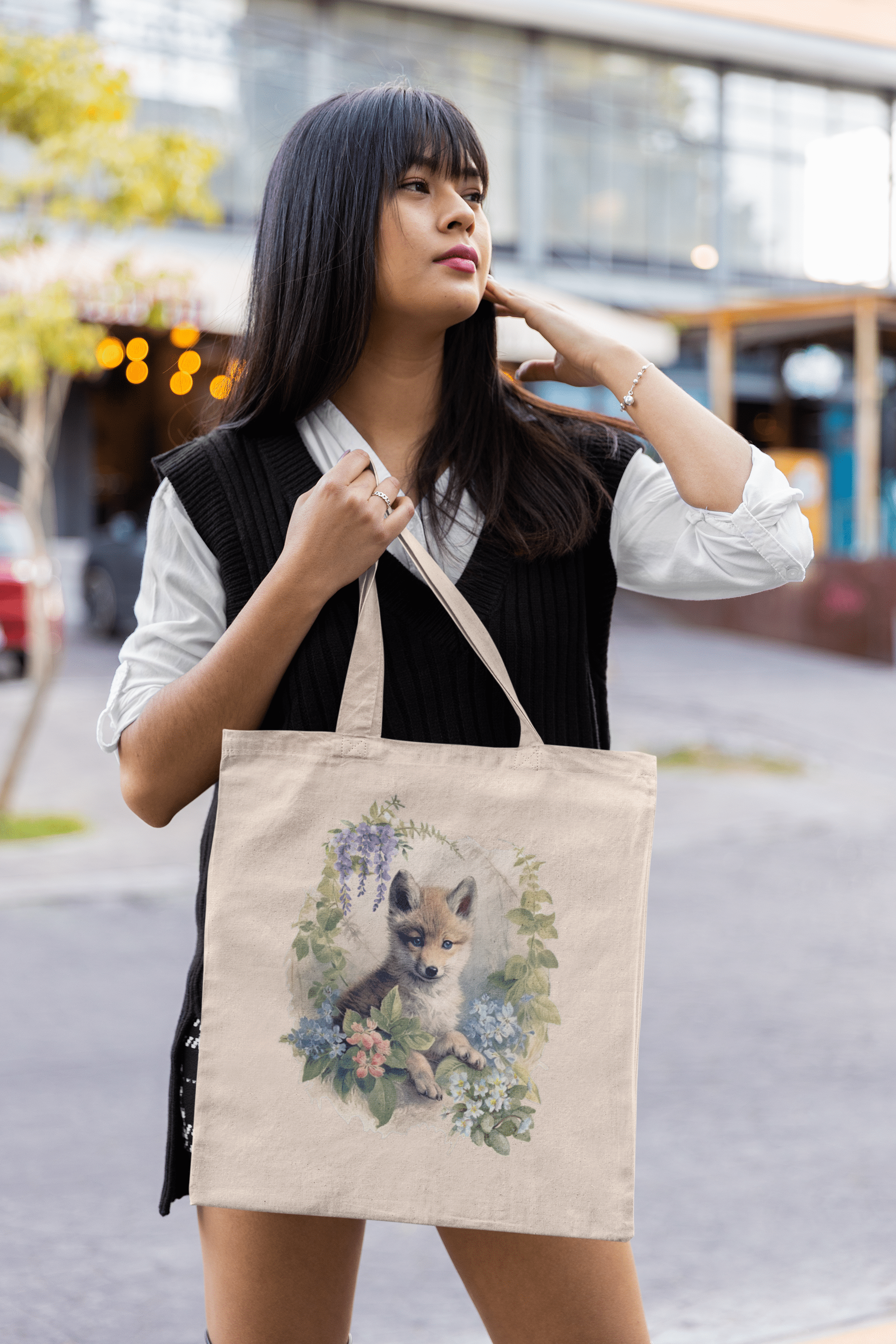 Printify Bags Natural / 15" x 16" Cotton Canvas Tote Bag, Wolf Tote Bag, Wolf Cub Tote Bag, Canvas Bag, 100% Cotton Tote Bag, Shopping Bag, Gift for Her 32217708600262678581