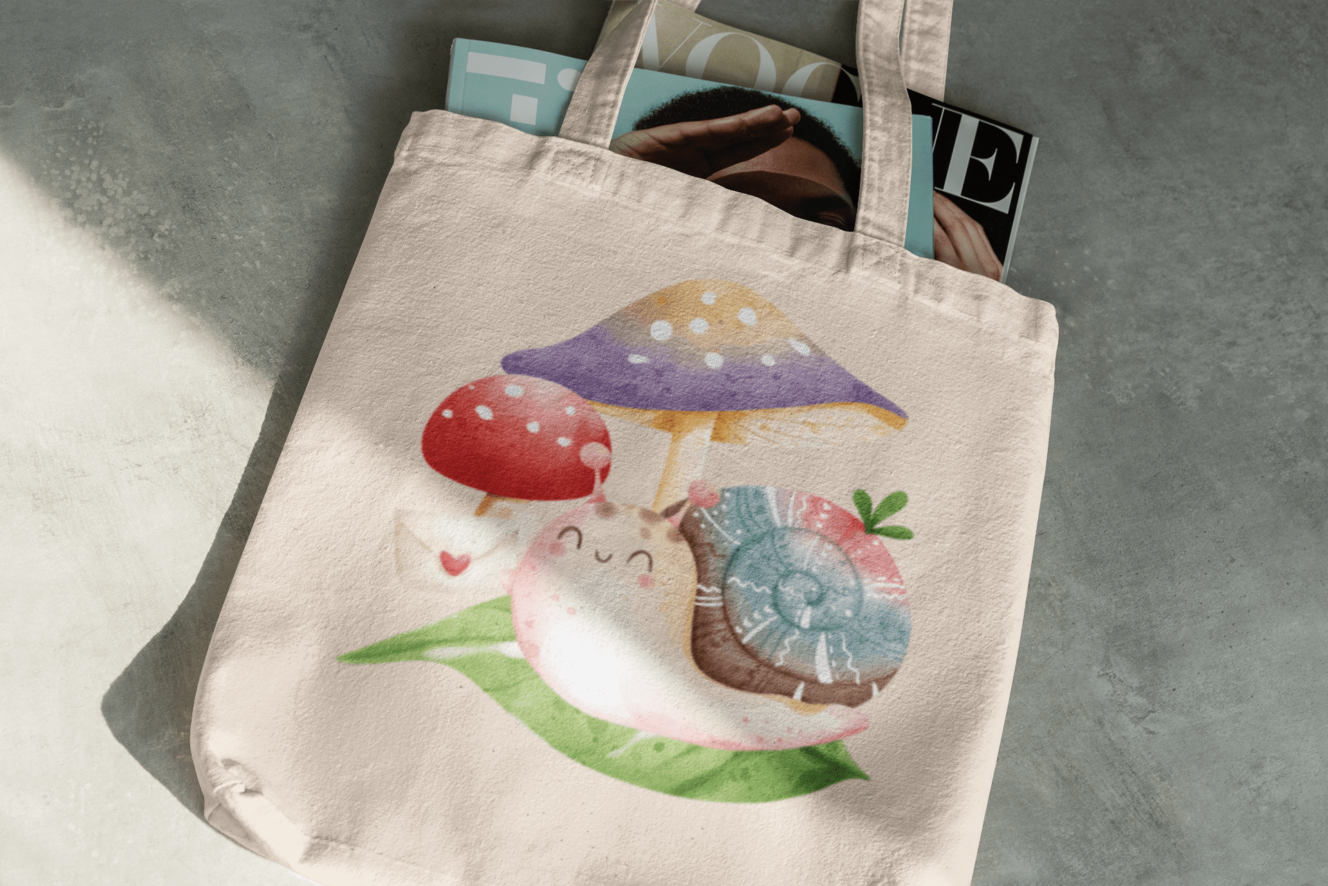Printify Bags Natural / 15" x 16" Cotton Canvas Tote Bag, Snail Tote Bag, Mushroom Tote Bag, Canvas Bag, 100% Cotton Tote Bag, Shopping Bag, Gift for Friend 26260414180956879933