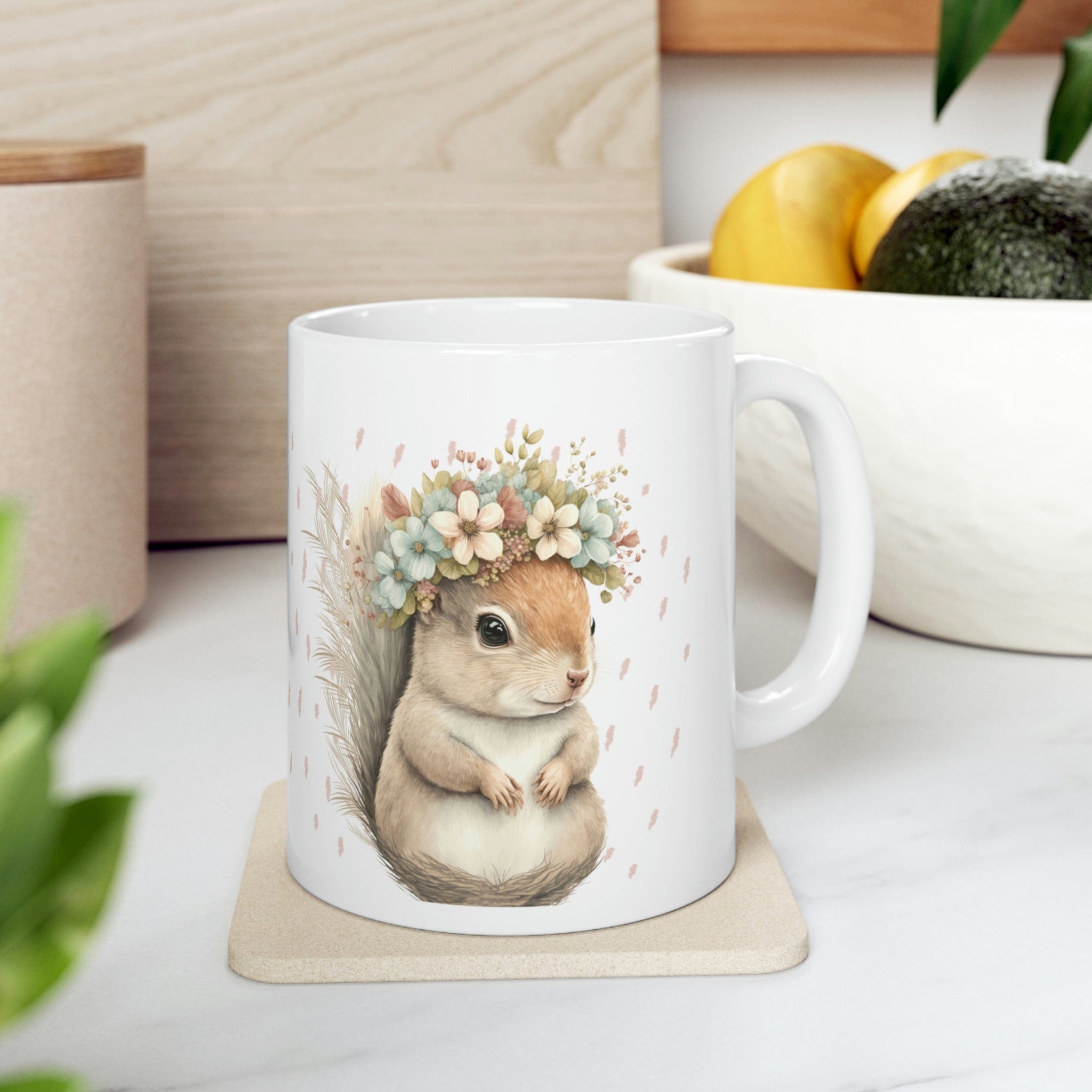Printify Mug 11oz Coffee Mug, Squirrel Coffee Mug, Squirrel Gift, Cottegecore Mug, Birthday Gift, Boho Mug, White 11 oz Ceramic, Gift for Her, Free Shipping 17704572624470202285