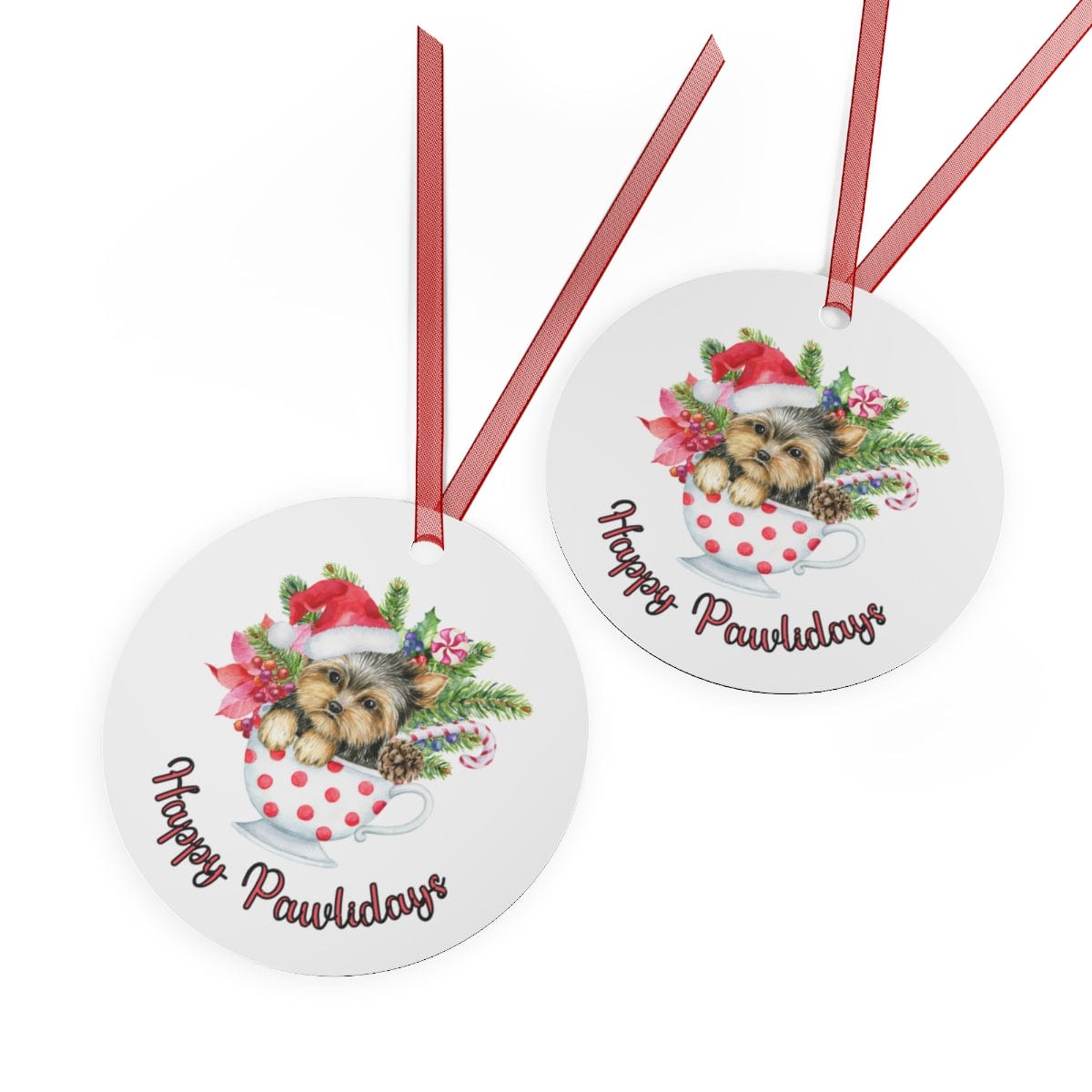 Printify Home Decor Round / One Size Christmas Ornament, Yorkie in a Cup Christmas Ornament, Dog Lover Gift, Yorky Gift, Dog Christmas Ornament, Holiday Decor 10741690807841822323