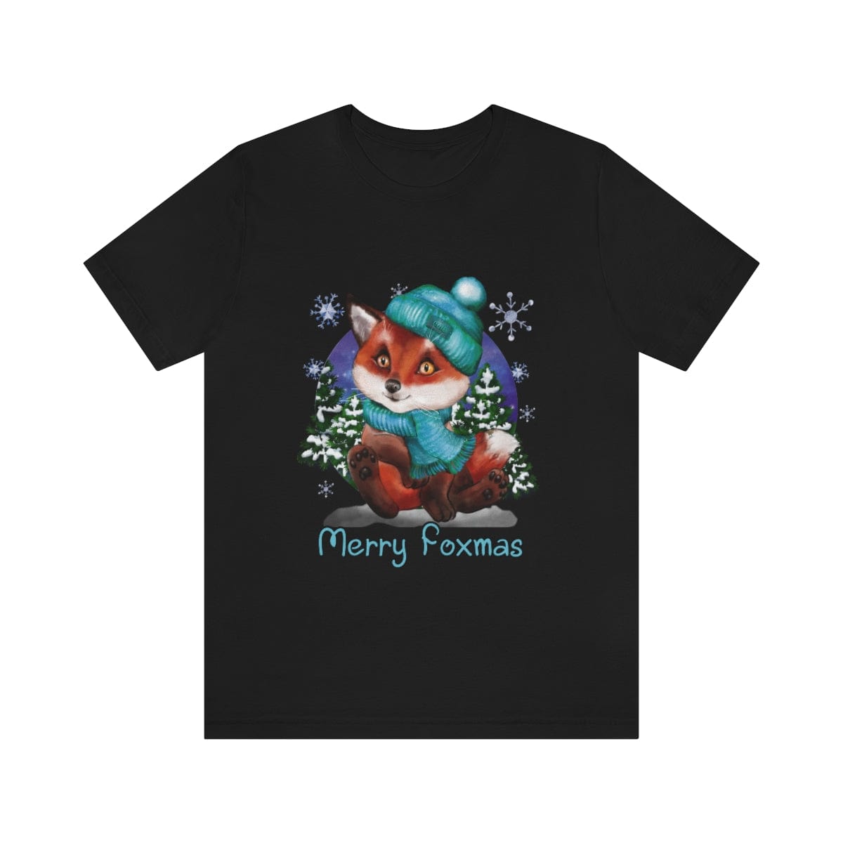 Printify T-Shirt Black / S Winter Fox Cub Shirt For Women, Winter Tshirts, Unisex Short Sleeve Tee, Graphic Tee, Cute Winter Shirts, Gift Teen, Free Shipping 29622758246967737991