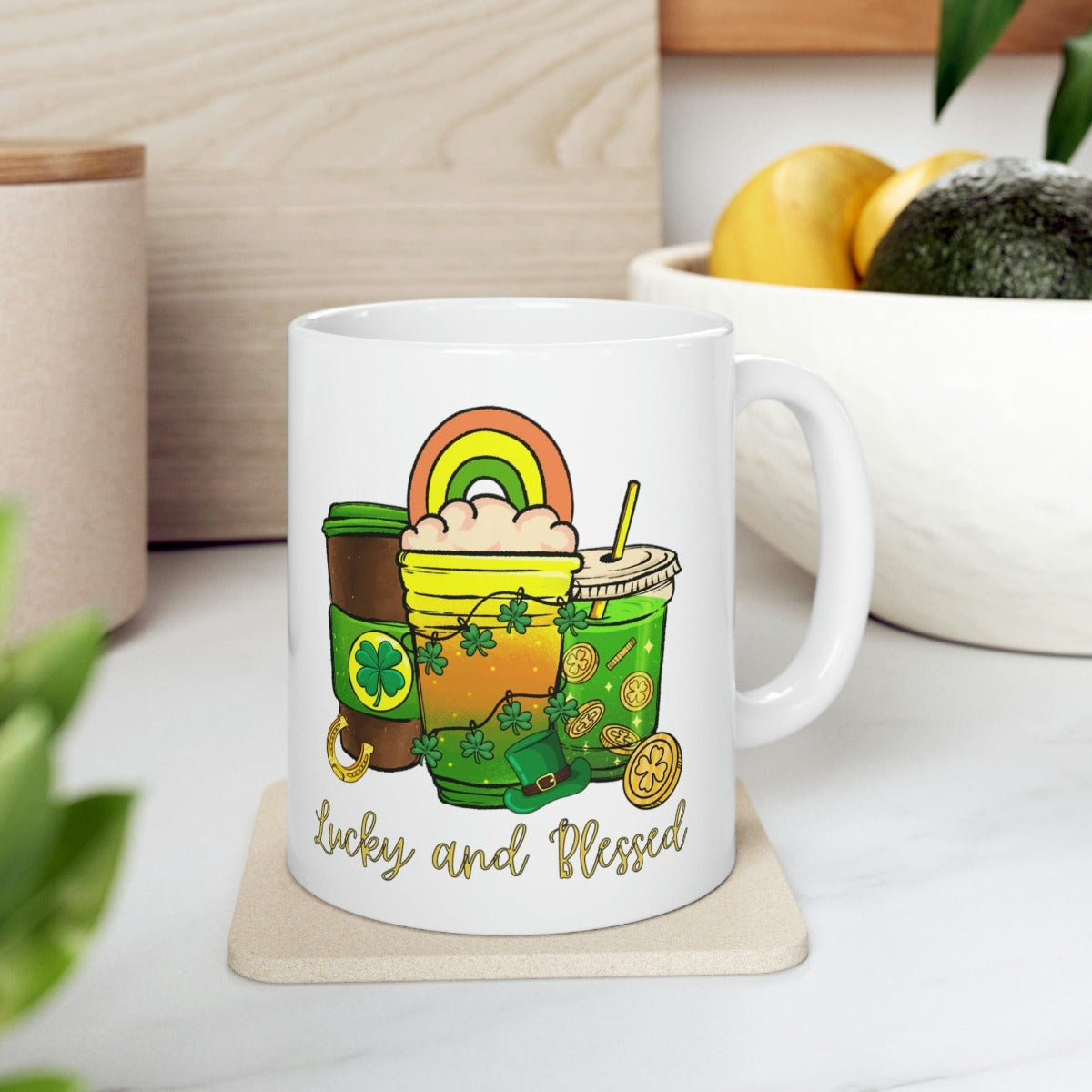 Printify Mug 11oz Coffee Mug, St. Patrick's Day Coffee Mug, St Patrick's Day Gift, Birthday Gift, Lucky Mug, White 11 oz Ceramic, Gift for Her, Free Shipping 26433396330670443105