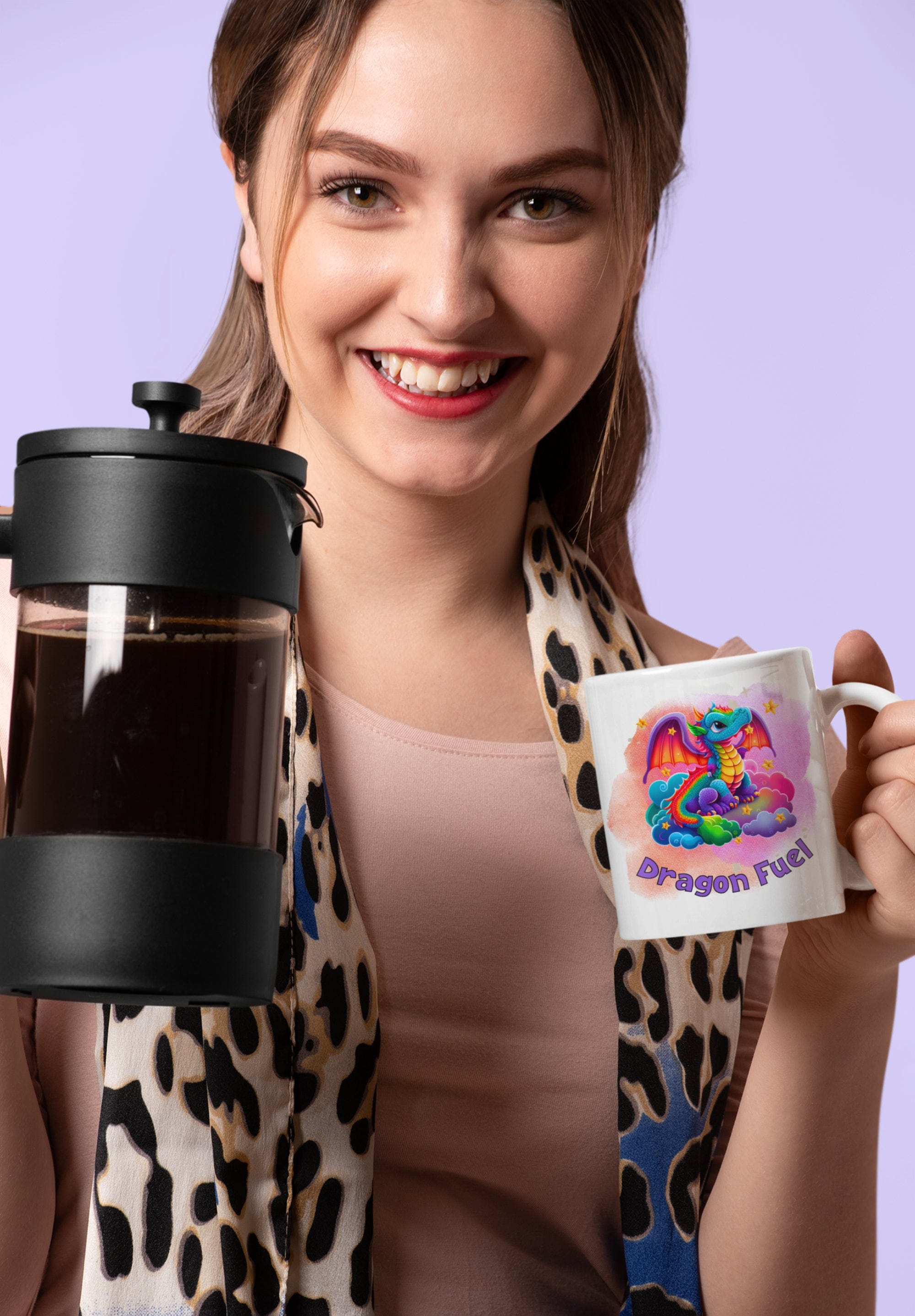 Printify Mug 11oz Coffee Mug, Dragon Coffee Mug, Dragon Fuel Mug, Birthday Gift, Rainbow Dragon Mug, White 11 oz Ceramic, Gift for Her 32444856511670039541