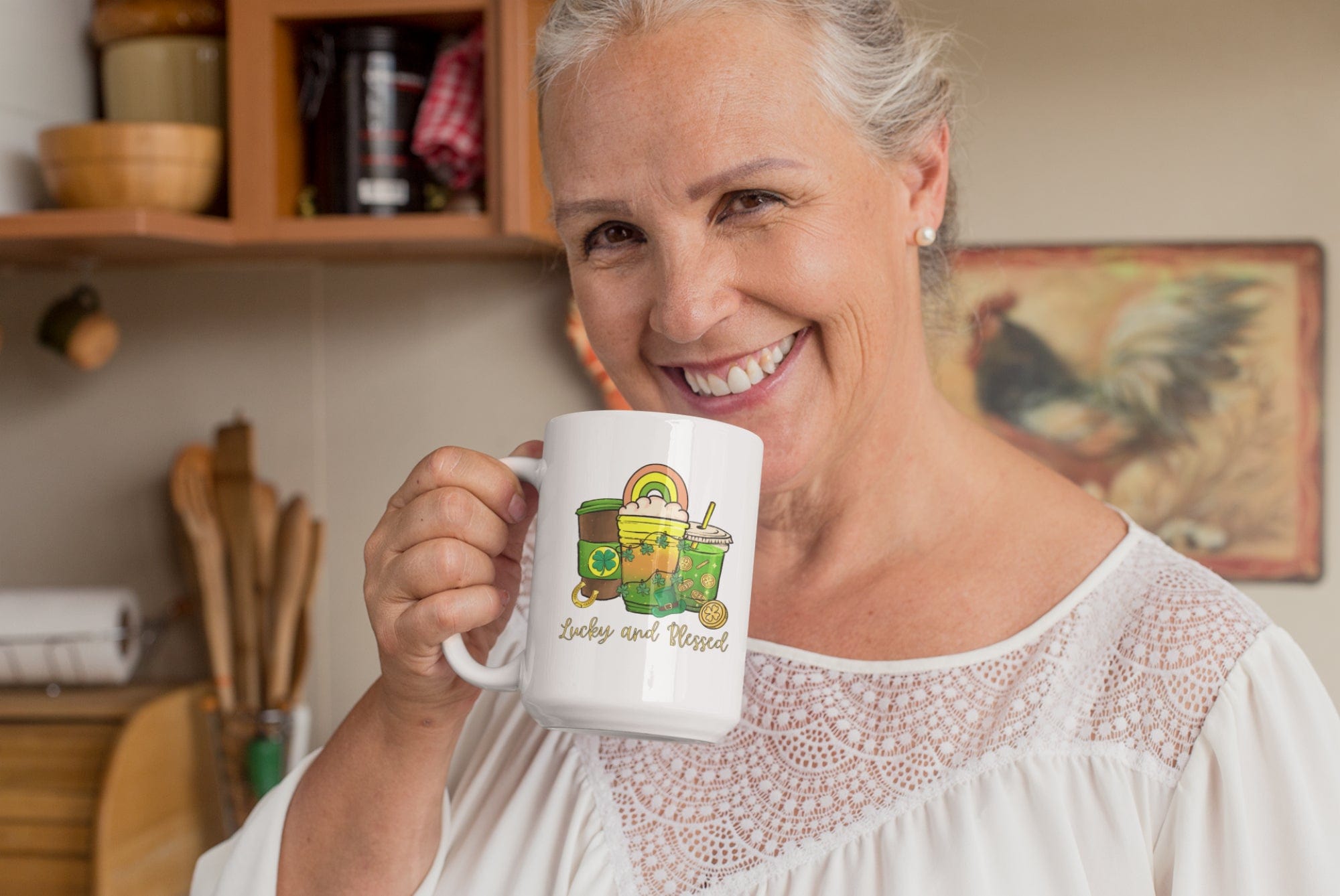 Printify Mug 15oz Coffee Mug, St. Patrick's Day Coffee Mug, St Patrick's Day Gift, Birthday Gift, Lucky Mug, White 15 oz Ceramic, Gift for Her, Free Shipping 19390694377621653711