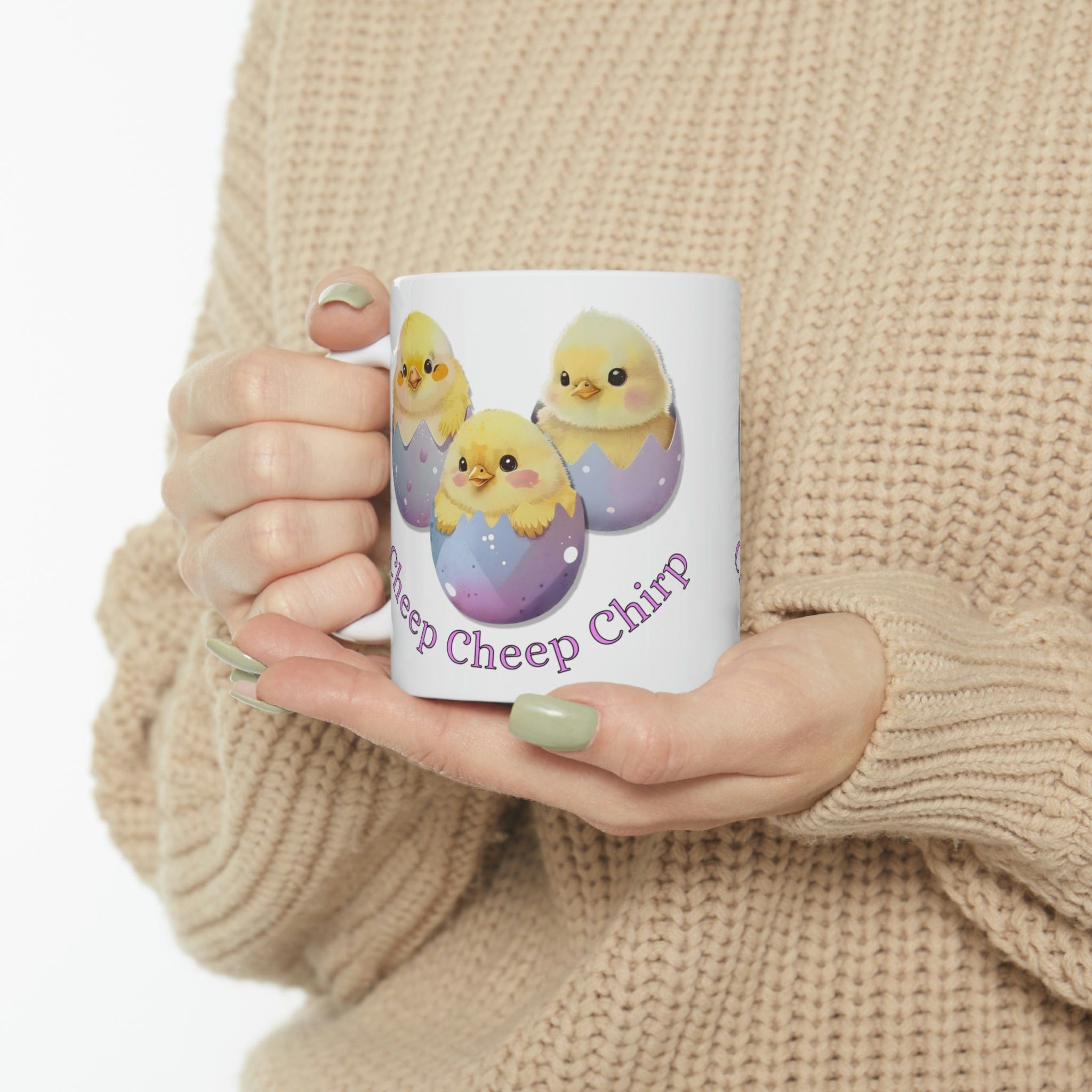 Printify Mug 11oz Coffee Mug, Chick in Egg Mug, Cute Chick Mug, Easter Coffee Mug, Easter Mug , Birthday Gift, White 11 oz Ceramic, Gift for Her 24720180671114643463