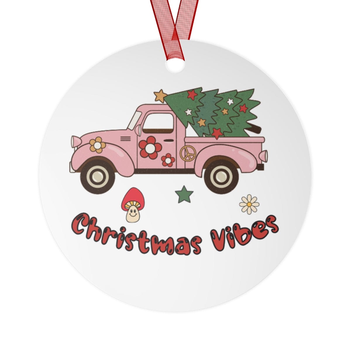 Printify Home Decor Round / One Size Christmas Ornament, Retro Truck Ornament, Pink Truck Christmas Ornament, Christmas Truck, Christmas Gift 69539399381486087888