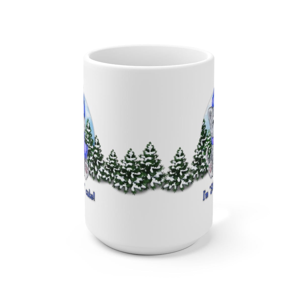 Printify Mug 15oz Coffee Mug, "I'm SNOW Cute!",  Baby Snow Leopard Mug, Blue Outfit, White 15 oz Ceramic, Gift for Her, Cute Mug, Funny Mug, Free Ship 23804255193646774504