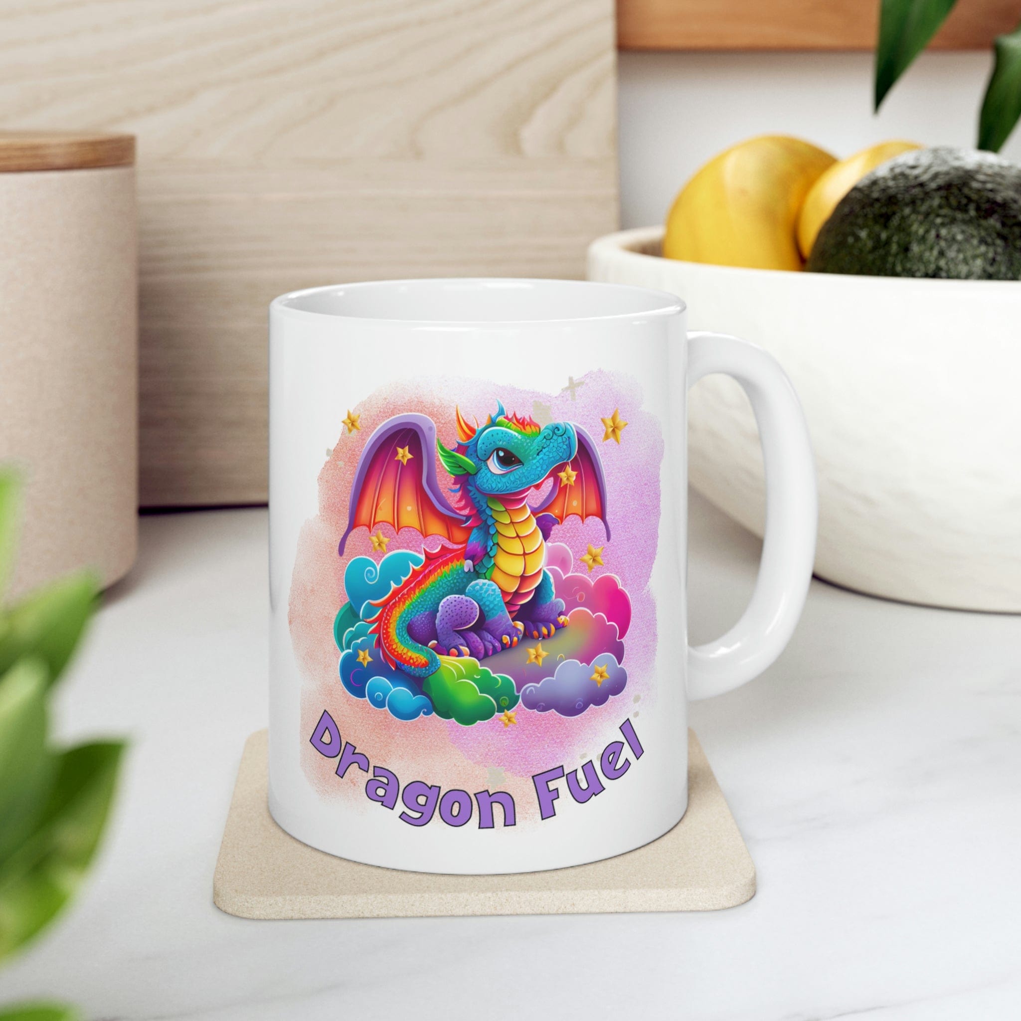 Printify Mug 11oz Coffee Mug, Dragon Coffee Mug, Dragon Fuel Mug, Birthday Gift, Rainbow Dragon Mug, White 11 oz Ceramic, Gift for Her 32444856511670039541