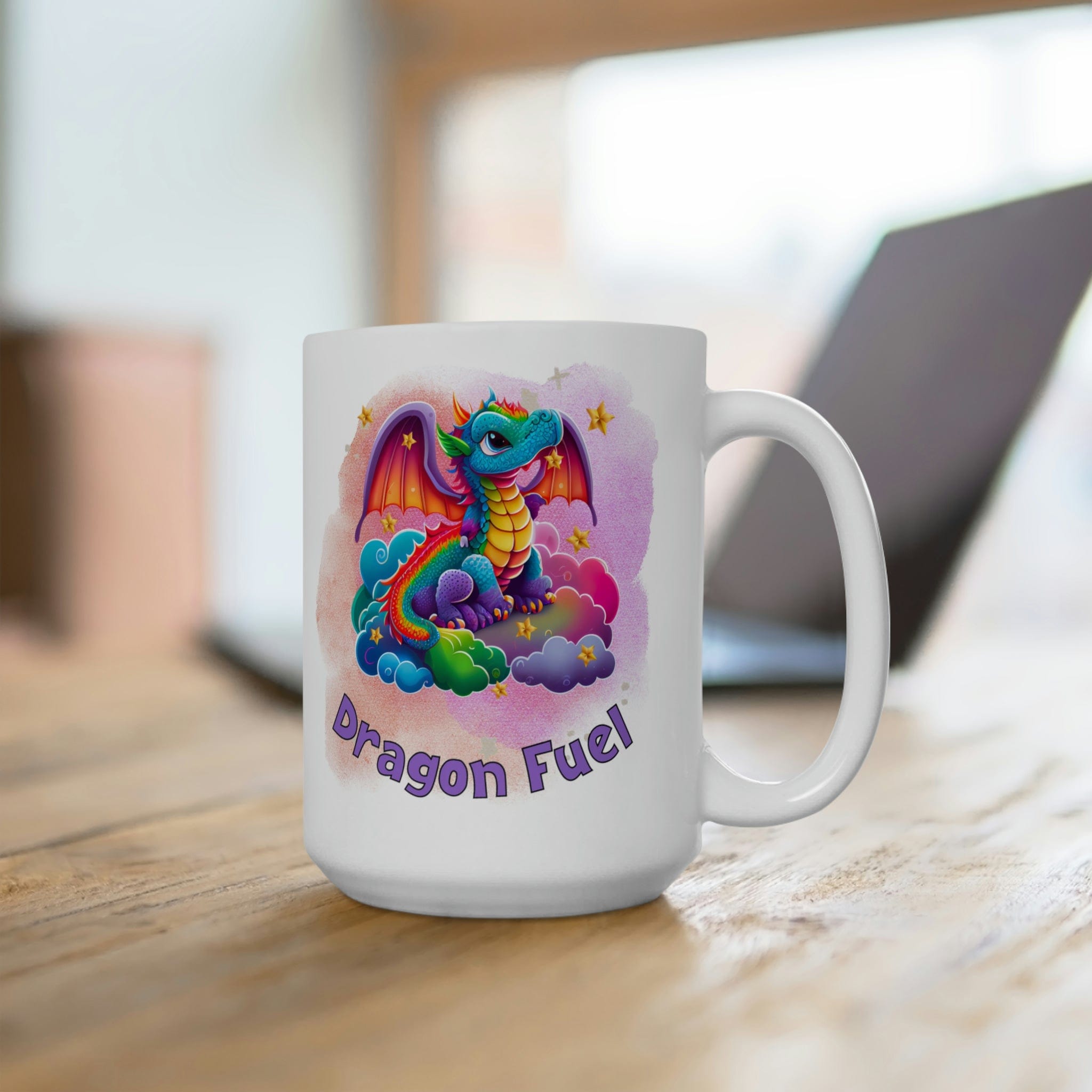 Printify Mug 15oz Coffee Mug, Dragon Coffee Mug, Dragon Fuel Mug, Birthday Gift, Rainbow Dragon Mug, White 15 oz Ceramic, Gift for Her 38173415769922974768