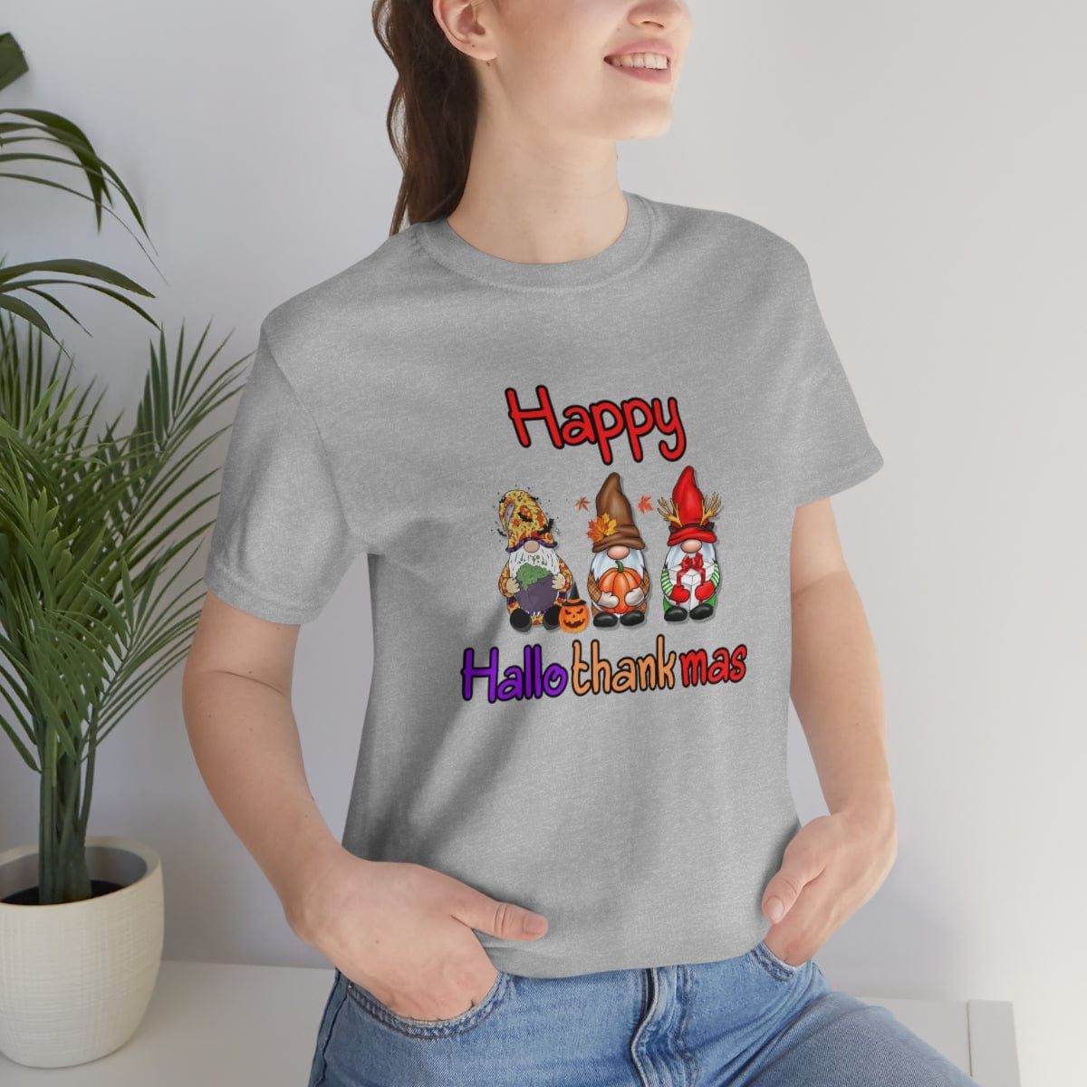 Printify T-Shirt Athletic Heather / S Holiday Shirt For Women or Men, Hallothankmas shirt, Graphic Tee, Cute  Shirts, Christmas Shirt 28249672942983190290
