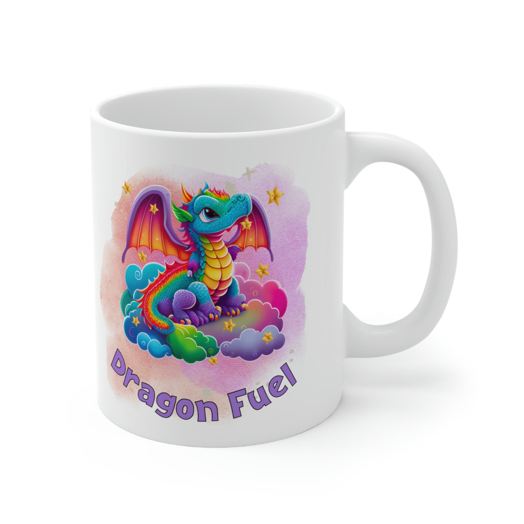 Printify Mug 11oz Coffee Mug, Dragon Coffee Mug, Dragon Fuel Mug, Birthday Gift, Rainbow Dragon Mug, White 11 oz Ceramic, Gift for Her 32444856511670039541
