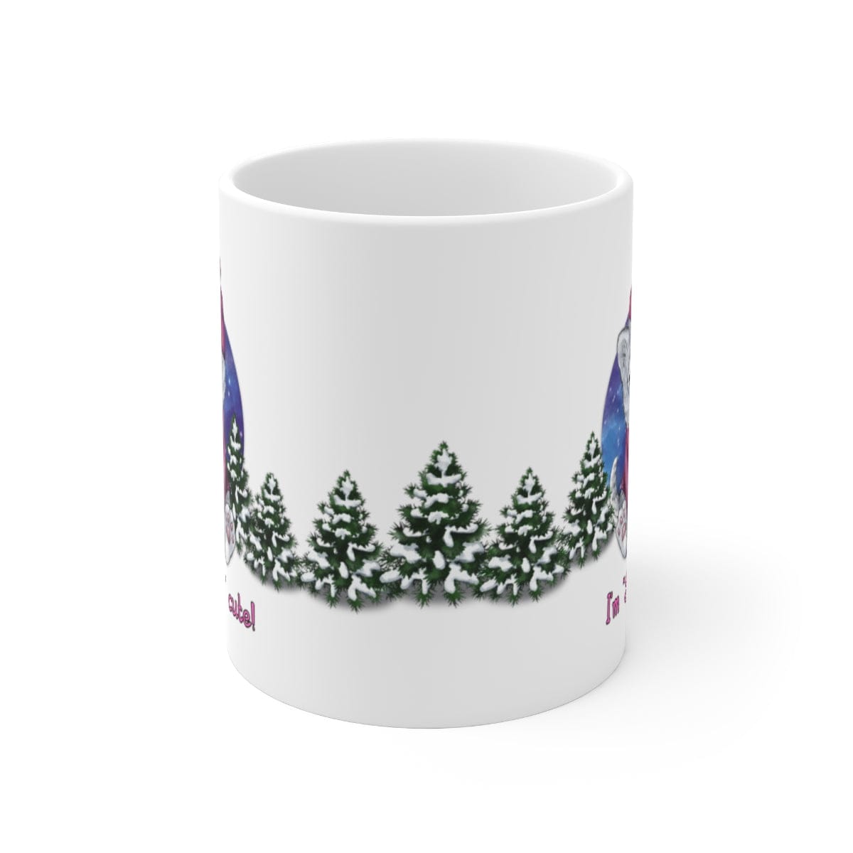 Printify Mug 11oz Coffee Mug, "I'm SNOW Cute!",  Baby Snow Leopard Mug, Pink Outfit, White 11oz Ceramic, Gift for Her, Cute Mug 25764971138798389285