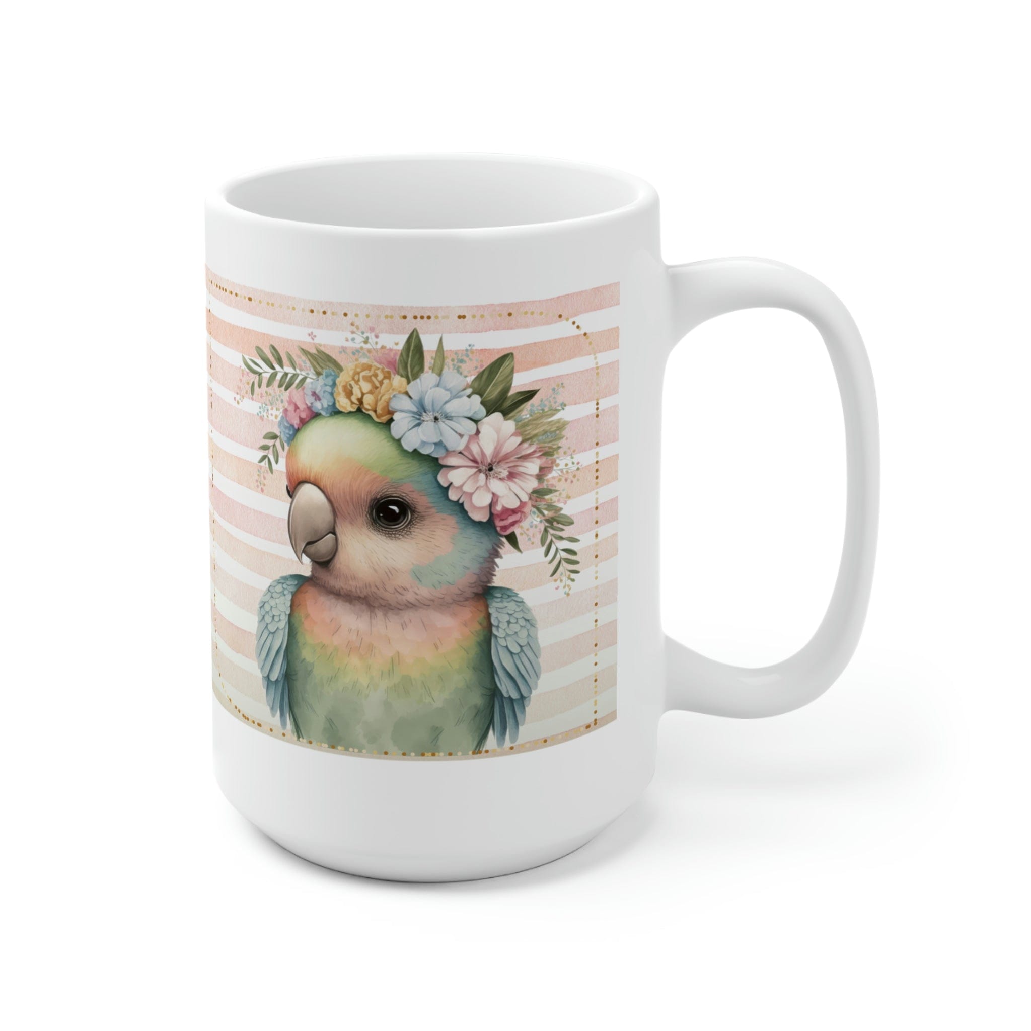 Printify Mug 15oz Coffee Mug, Parrot Coffee Mug, Parrot Gift, Bird Mug, Birthday Gift, Animal Mug, White 15 oz Ceramic, Gift for Her, Free Shipping 17095283954286957557