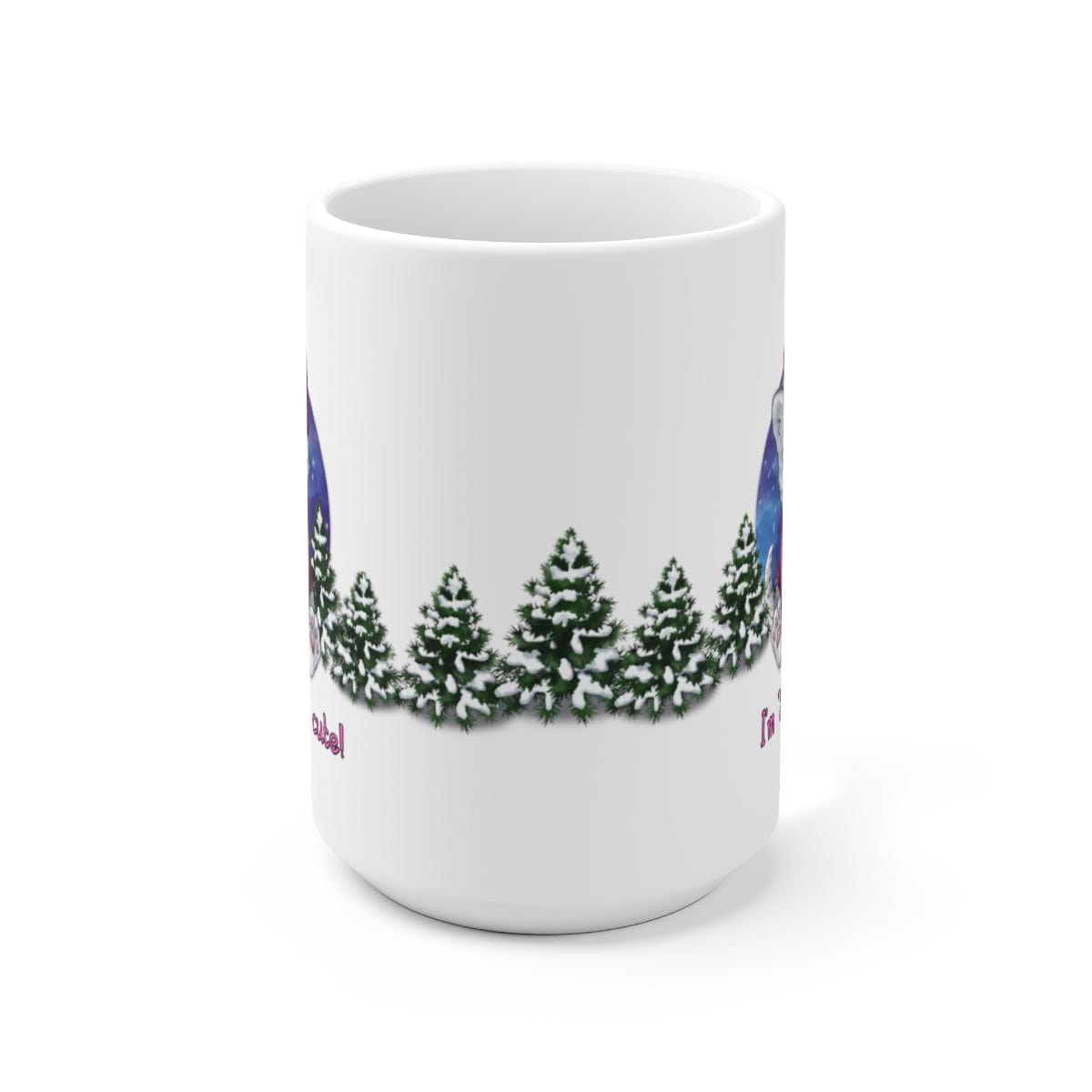 Printify Mug 15oz Coffee Mug, "I'm SNOW Cute!",  Baby Snow Leopard Mug, Pink Outfit, White 15 oz Ceramic, Gift for Her, Cute Mug 13199455690845617856