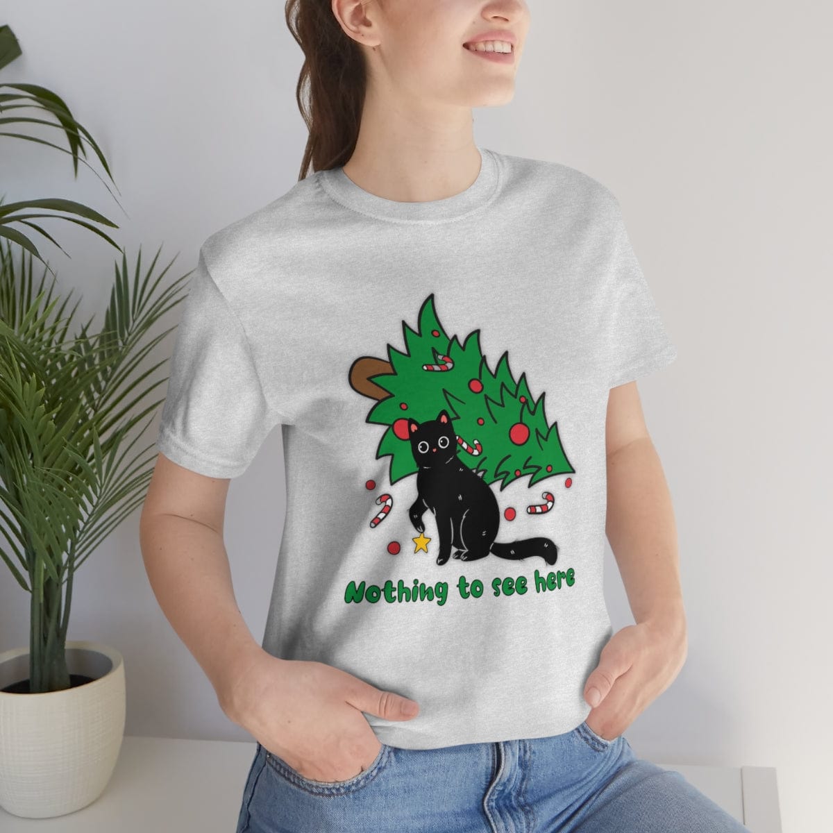 Printify T-Shirt Christmas shirt, Cat attacks tree, Funny Tshirts, Unisex Short Sleeve Tee, Graphic Tee, Cute Winter Shirts, Free Shipping