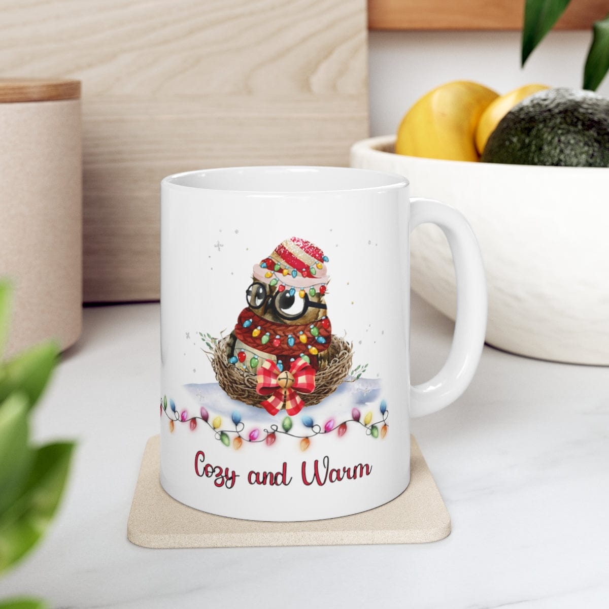 Printify Mug 11oz Coffee Mug, Owl in Nest, Owl Coffee mug, Christmas Coffee Mug Gift , White 11 oz Ceramic, Gift for Her, Cute Mug, Free Shipping 18076477110191549851