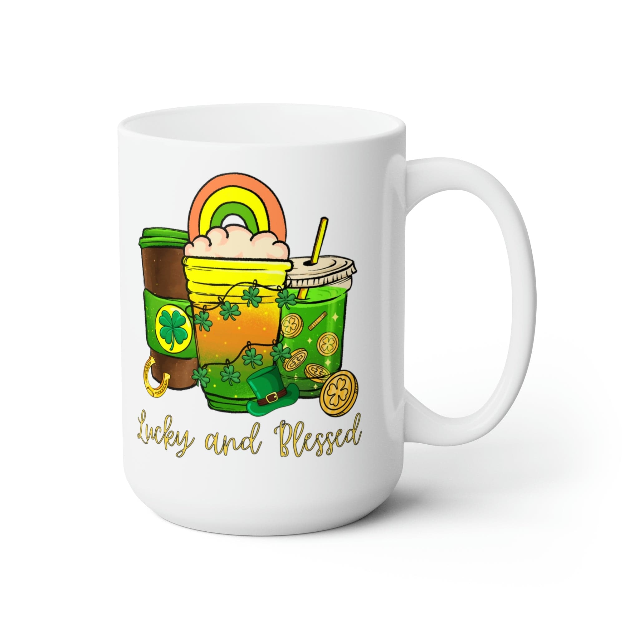 Printify Mug 15oz Coffee Mug, St. Patrick's Day Coffee Mug, St Patrick's Day Gift, Birthday Gift, Lucky Mug, White 15 oz Ceramic, Gift for Her, Free Shipping 19390694377621653711