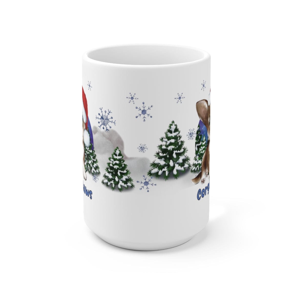 Printify Mug 15oz Coffee Mug, "Corgi Claws",  Dog Mug, Santa Hat, White 15 oz Ceramic, Gift for Her, Cute Mug 58418398419313161007
