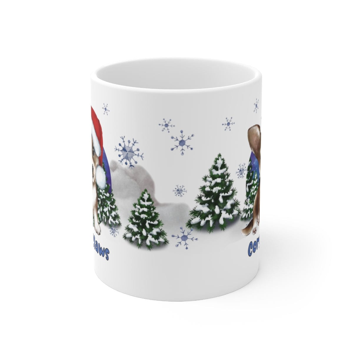 Printify Mug 11oz Coffee Mug, "Corgi Claws",  Dog Mug, Santa Hat, White 11oz Ceramic, Gift for Her, Cute Mug 17129601253703934276