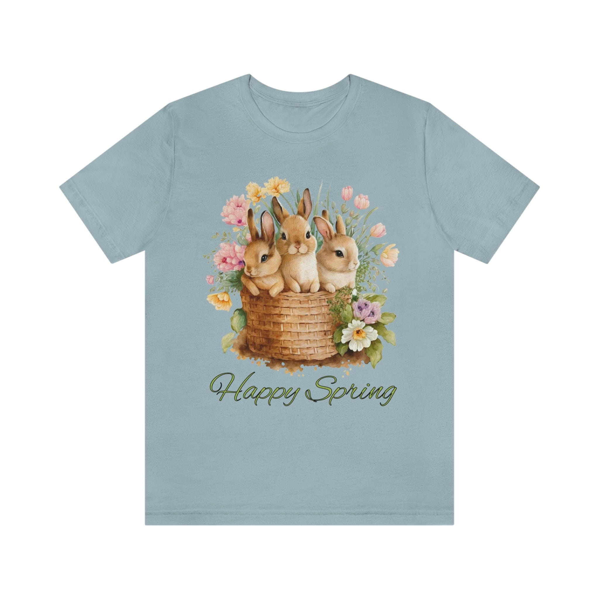 Printify T-Shirt Woman's shirt, Happy Spring Shirt, Bunnies Shirt, Easter Shirt, Unisex Short Sleeve Tee, Graphic Tee, Gift for Her, Free Shipping