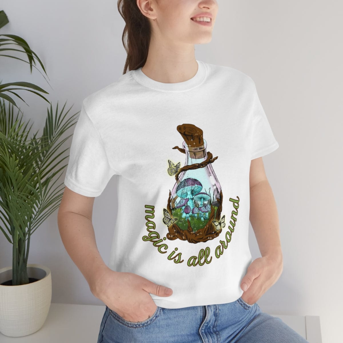Printify T-Shirt Mushroom Shirt, Magic is All Around, Forest Shirt, Unisex Short Sleeve Tee, Nature Lover Shirt