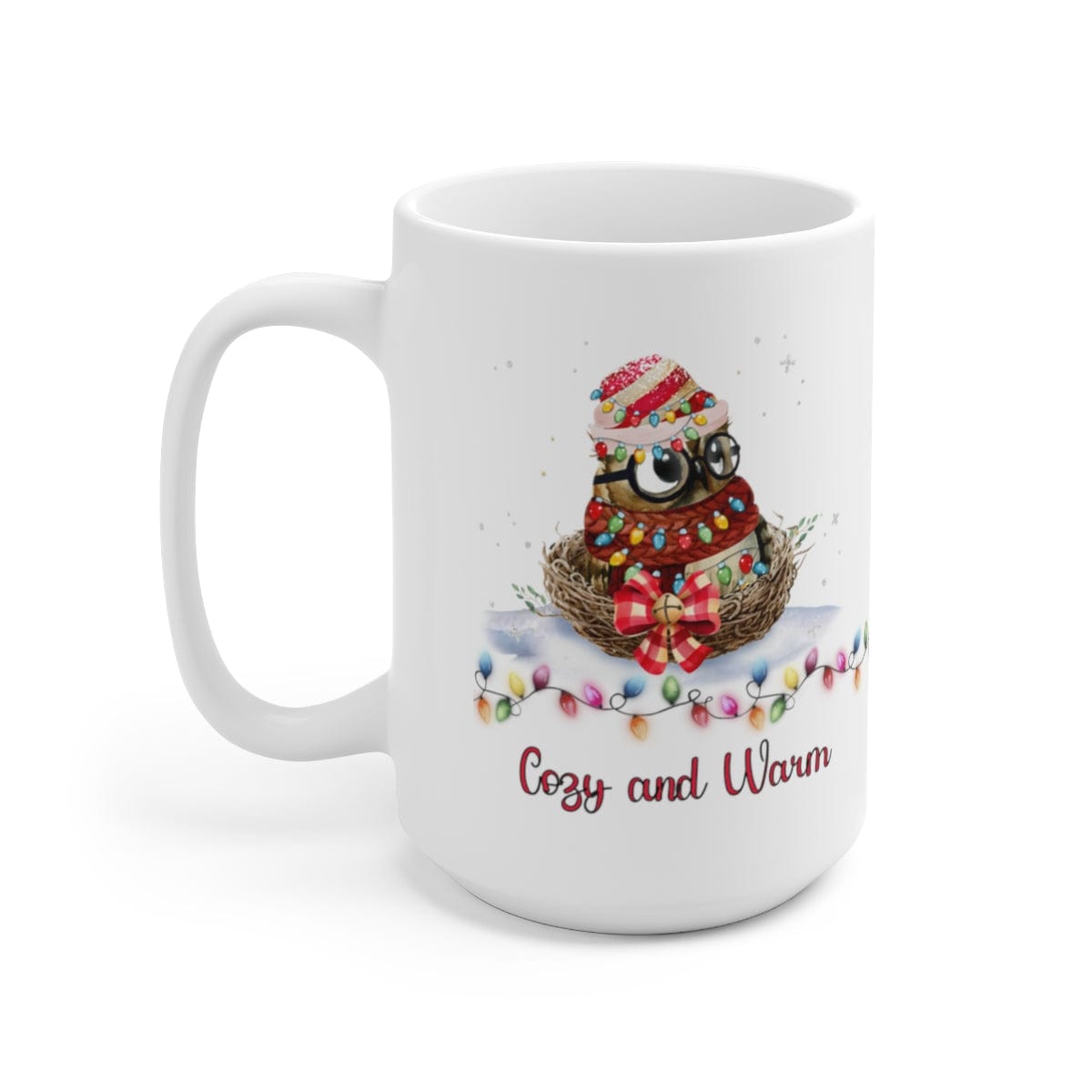 Printify Mug 15oz Coffee Mug, Owl in Nest, Owl Coffee mug, Christmas Coffee Mug Gift , White 15 oz Ceramic, Gift for Her, Cute Mug, Free Shipping 17181274095613603937