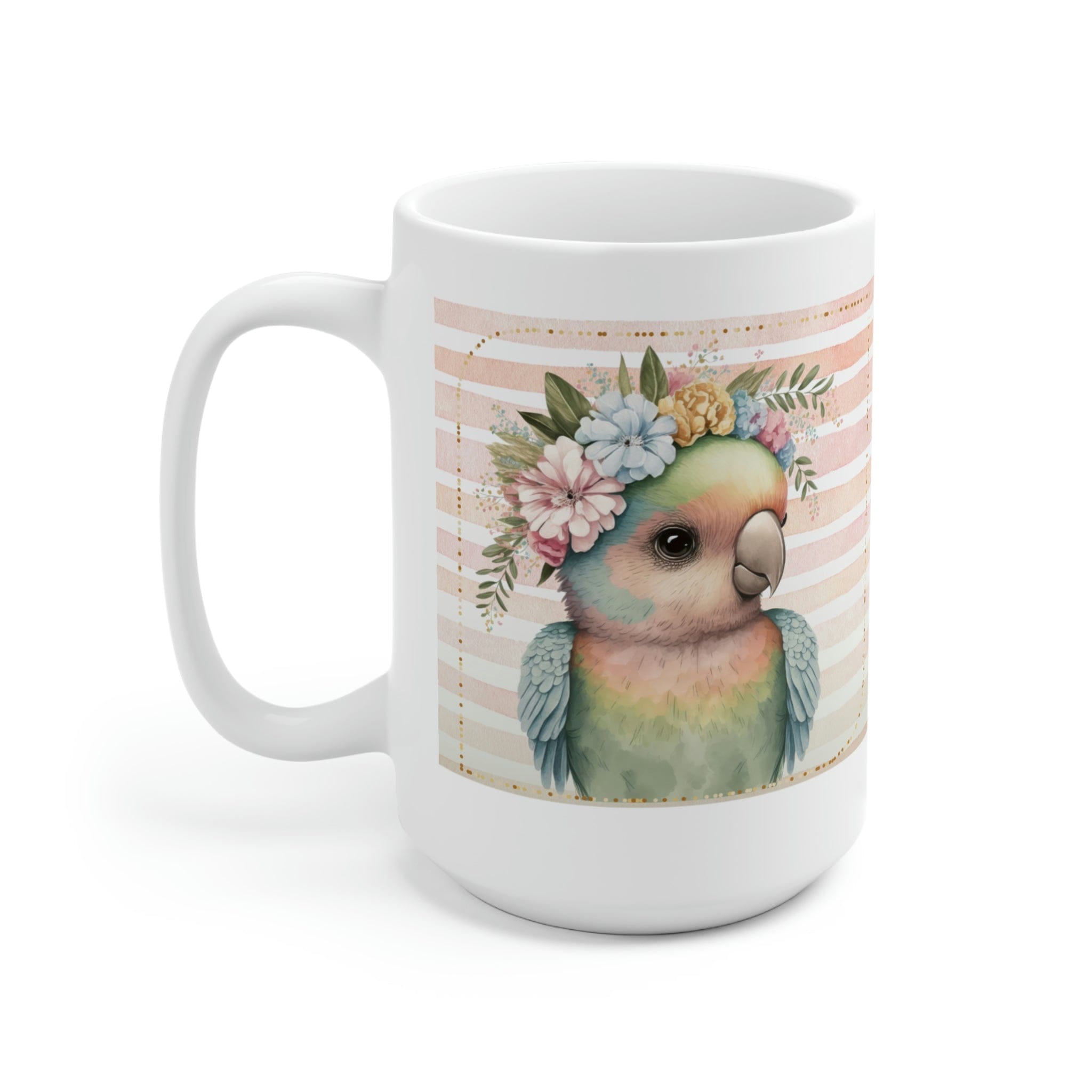 Printify Mug 15oz Coffee Mug, Parrot Coffee Mug, Parrot Gift, Bird Mug, Birthday Gift, Animal Mug, White 15 oz Ceramic, Gift for Her, Free Shipping 17095283954286957557