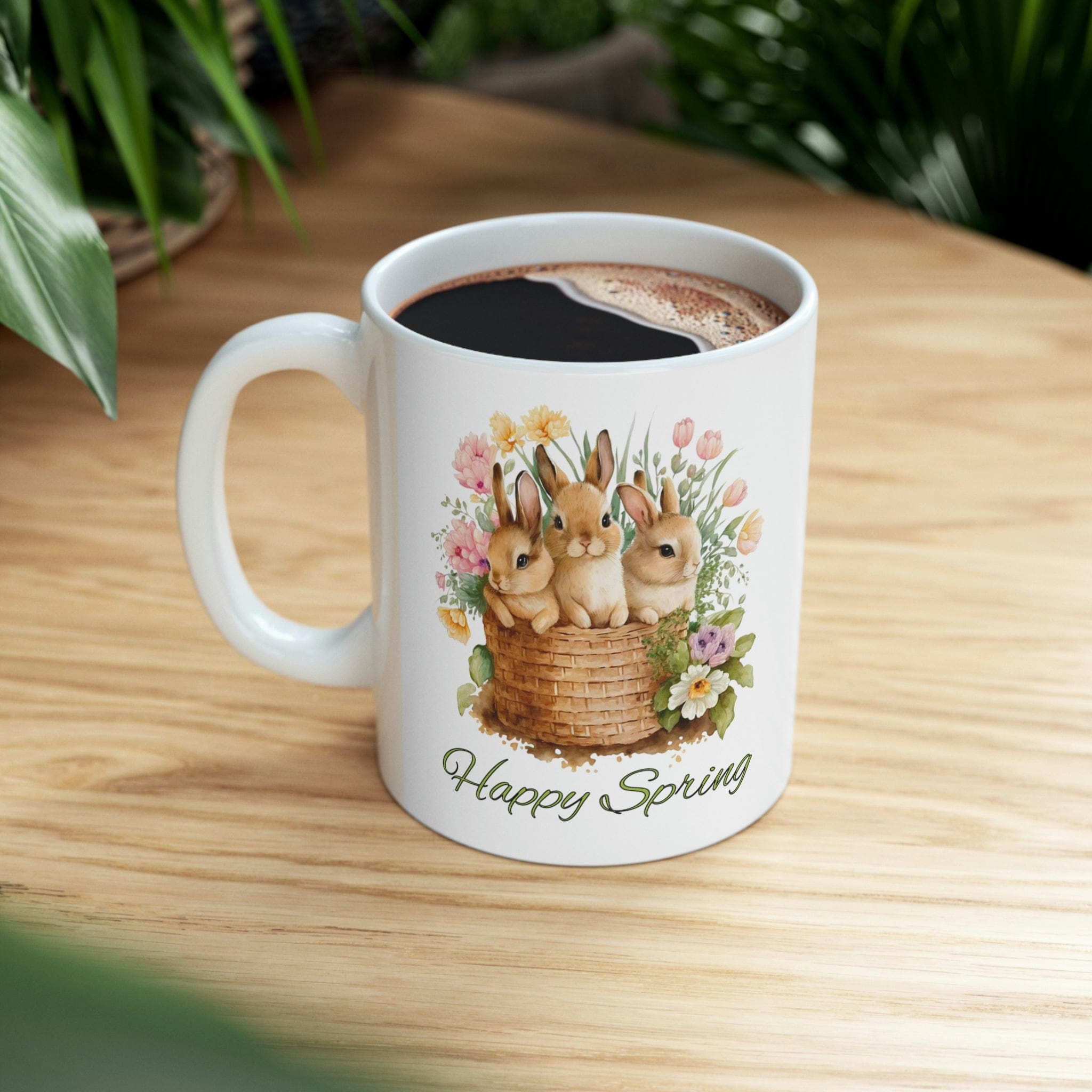 Printify Mug 11oz Coffee Mug, Happy Spring Coffee Mug, Bunnies Mug, Birthday Gift, Easter Mug, White 11 oz Ceramic, Gift for Her, Free Shipping 13904509512426832971