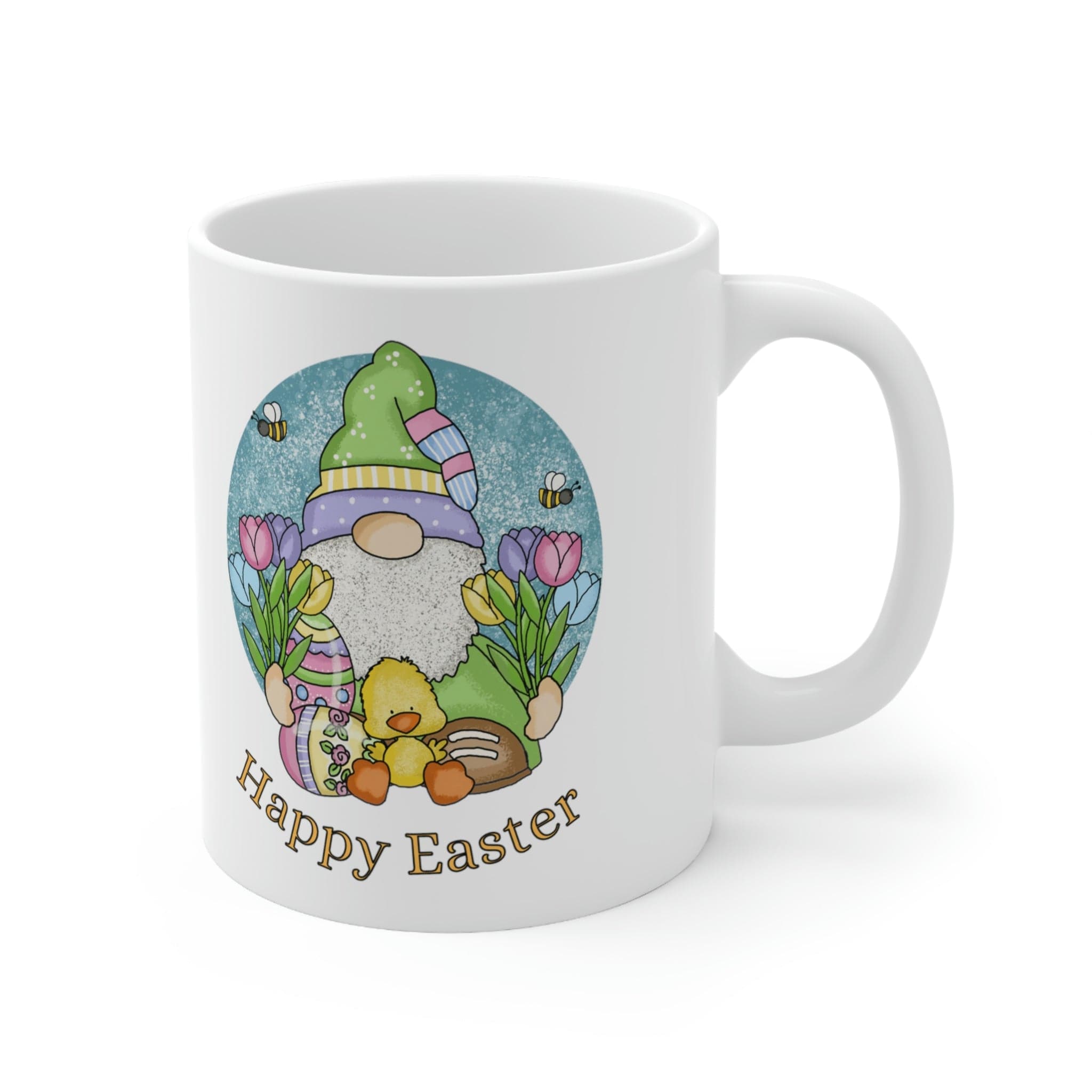 Printify Mug 11oz Coffee Mug, Happy Easter Coffee Mug, Gnome Mug, Birthday Gift, Easter Mug, White 11 oz Ceramic, Gift for Her 32365499860011536058