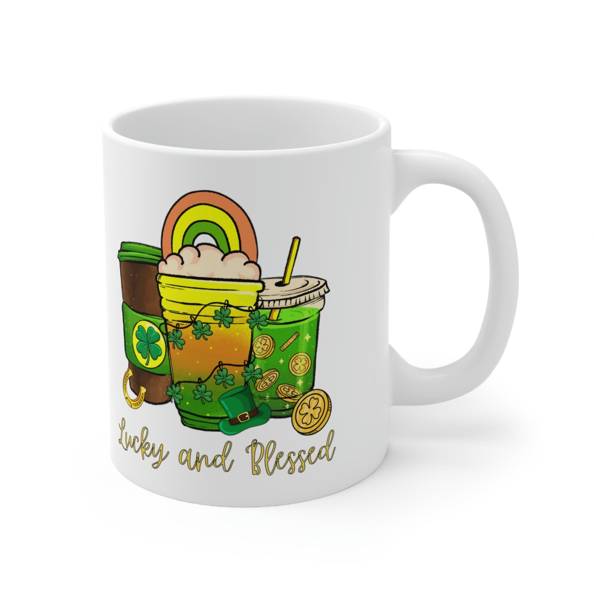 Printify Mug 11oz Coffee Mug, St. Patrick's Day Coffee Mug, St Patrick's Day Gift, Birthday Gift, Lucky Mug, White 11 oz Ceramic, Gift for Her, Free Shipping 26433396330670443105