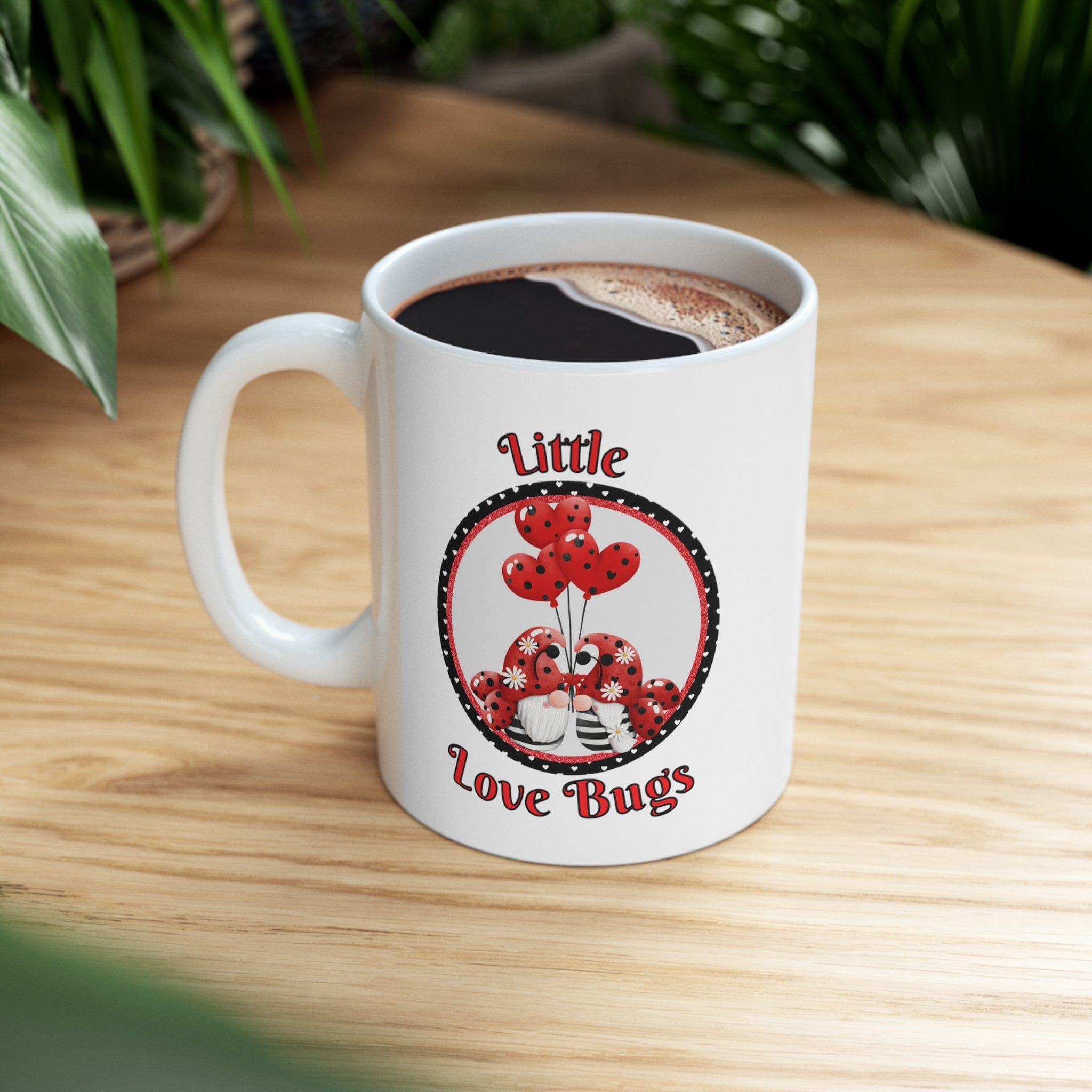 Printify Mug 11oz Coffee Mug, Valentine Gnomes Coffee Mug, Ladybug Mug, Valentine Gift, Gnome Mug, White 11 oz Ceramic, Gift for Her or Him, Free Shipping 61485155401456979555