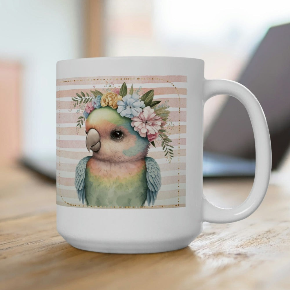 Printify Mug 15oz Coffee Mug, Parrot Coffee Mug, Parrot Gift, Bird Mug, Birthday Gift, Animal Mug, White 15 oz Ceramic, Gift for Her, Free Shipping 17095283954286957557