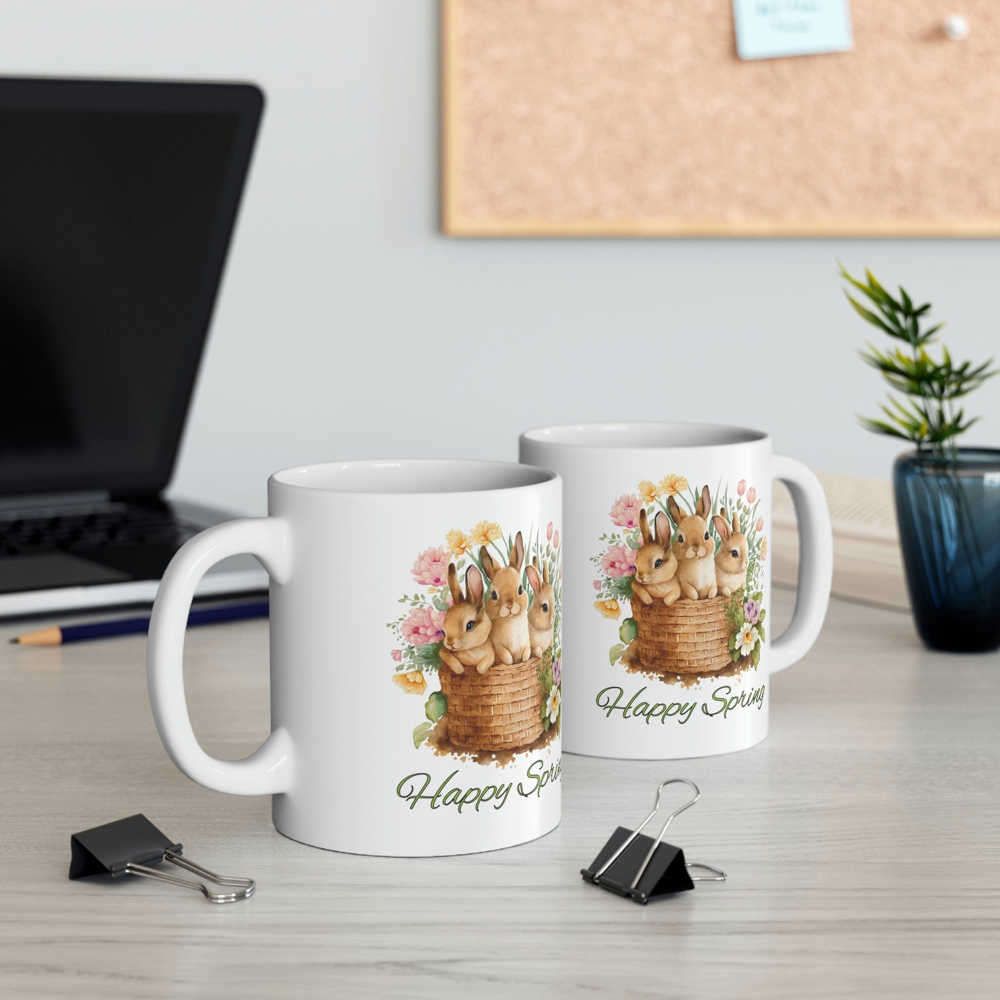 Printify Mug 11oz Coffee Mug, Happy Spring Coffee Mug, Bunnies Mug, Birthday Gift, Easter Mug, White 11 oz Ceramic, Gift for Her, Free Shipping 13904509512426832971