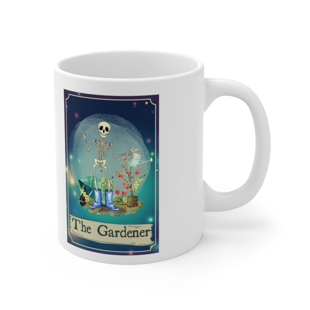 Printify Mug 11oz Coffee Mug, The Gardener White 11oz Ceramic Mug Tarot Card, Gift for Her, Humorous Mug, Humorous Gift 23886606541840672787